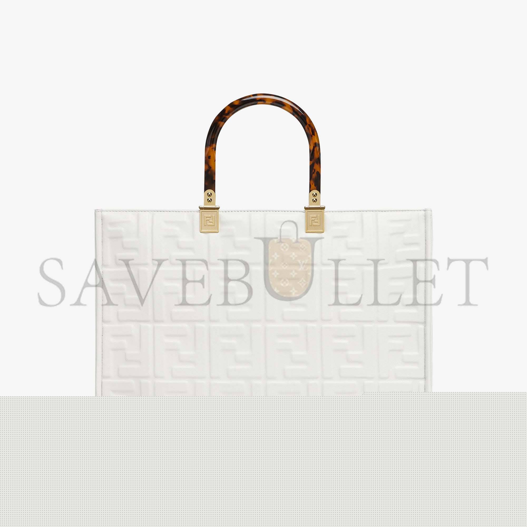 FENDI SUNSHINE MEDIUM - WHITE LEATHER SHOPPER 8BH386AMCVF0QVL (35*31*17cm)