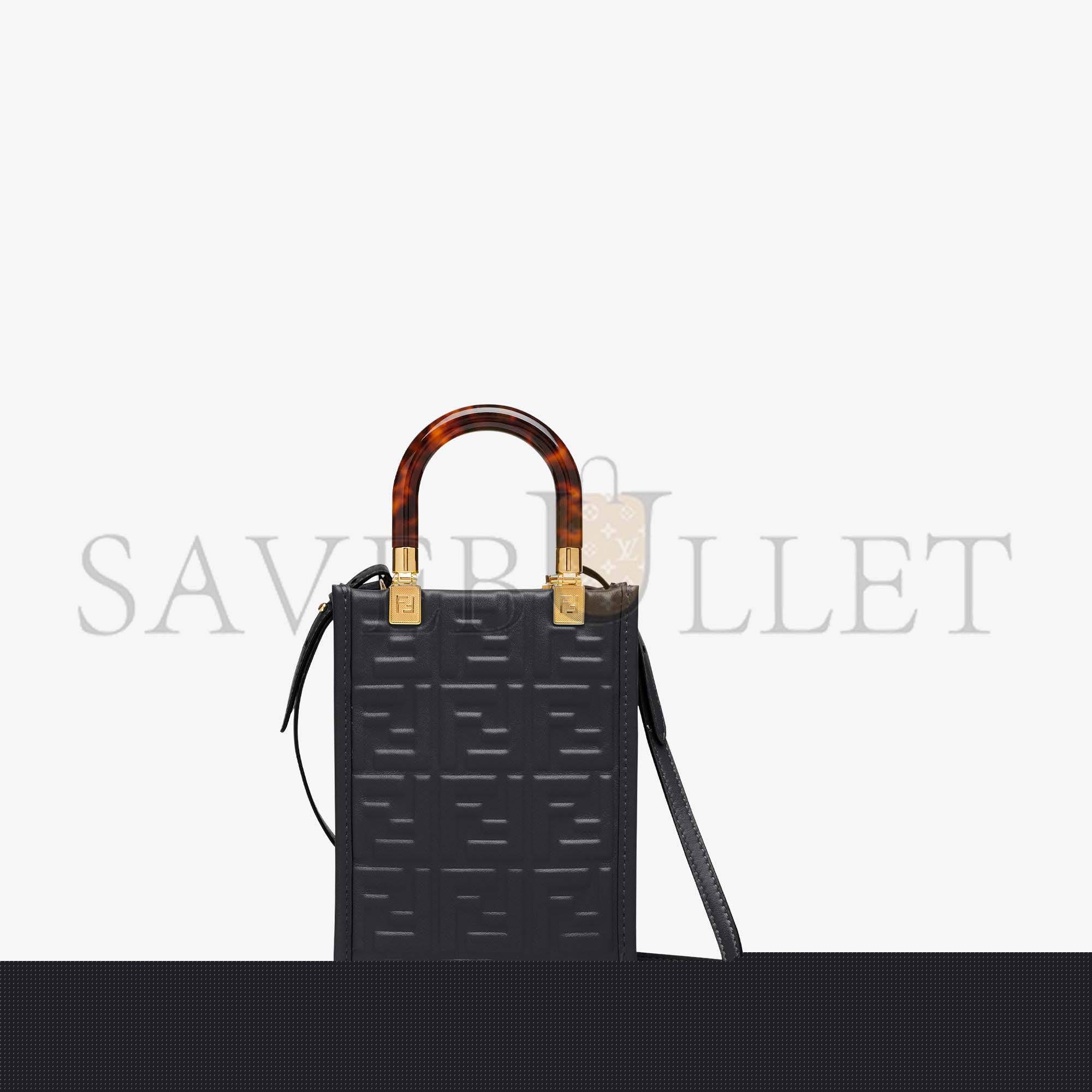 FENDI MINI SUNSHINE SHOPPER - BLACK LEATHER MINI BAG 8BS051AMCIF0KUR (18*13*6.5cm)