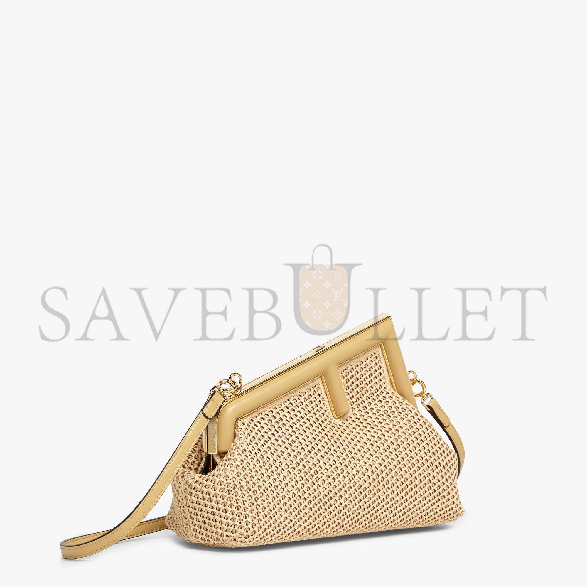 FENDI FIRST SMALL - BEIGE RAFFIA MACRAME BAG 8BP129AL9AF1EEB (26*18*9.5cm)
