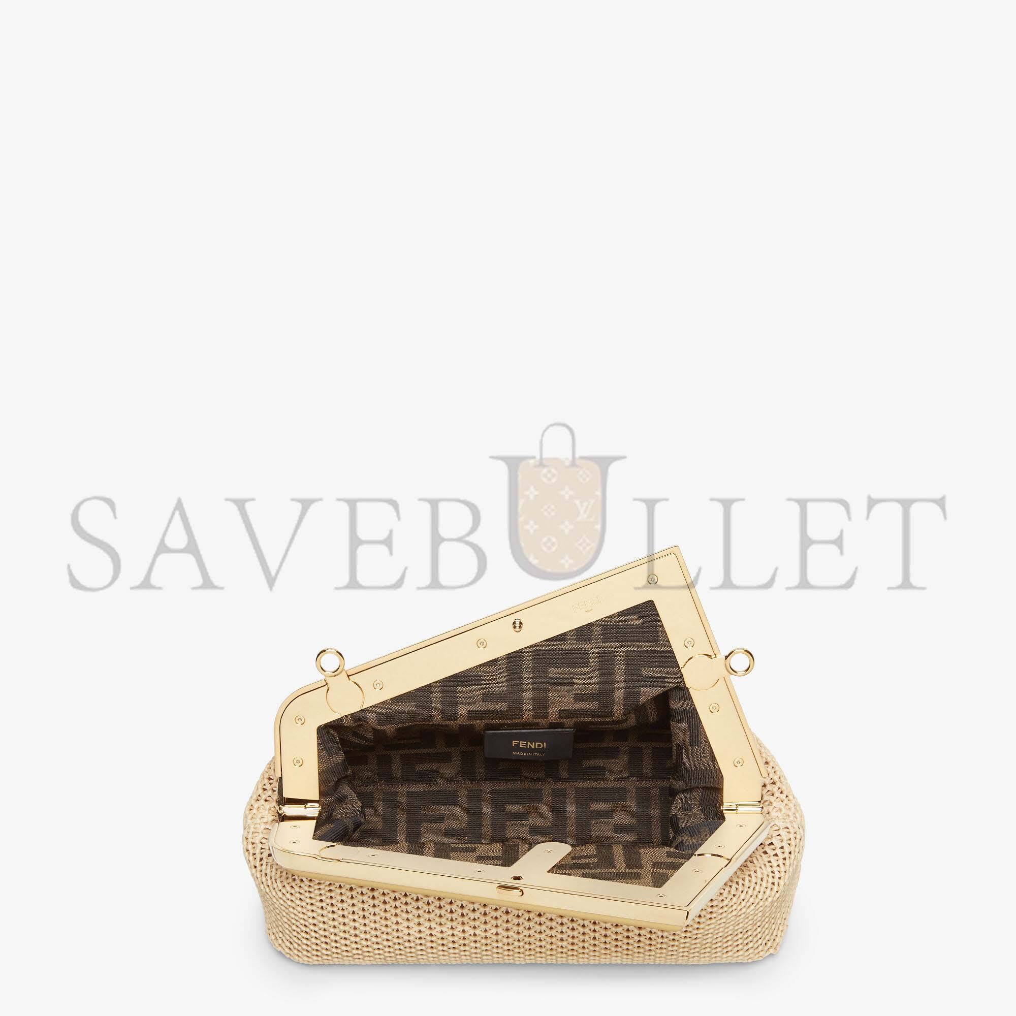 FENDI FIRST SMALL - BEIGE RAFFIA MACRAME BAG 8BP129AL9AF1EEB (26*18*9.5cm)