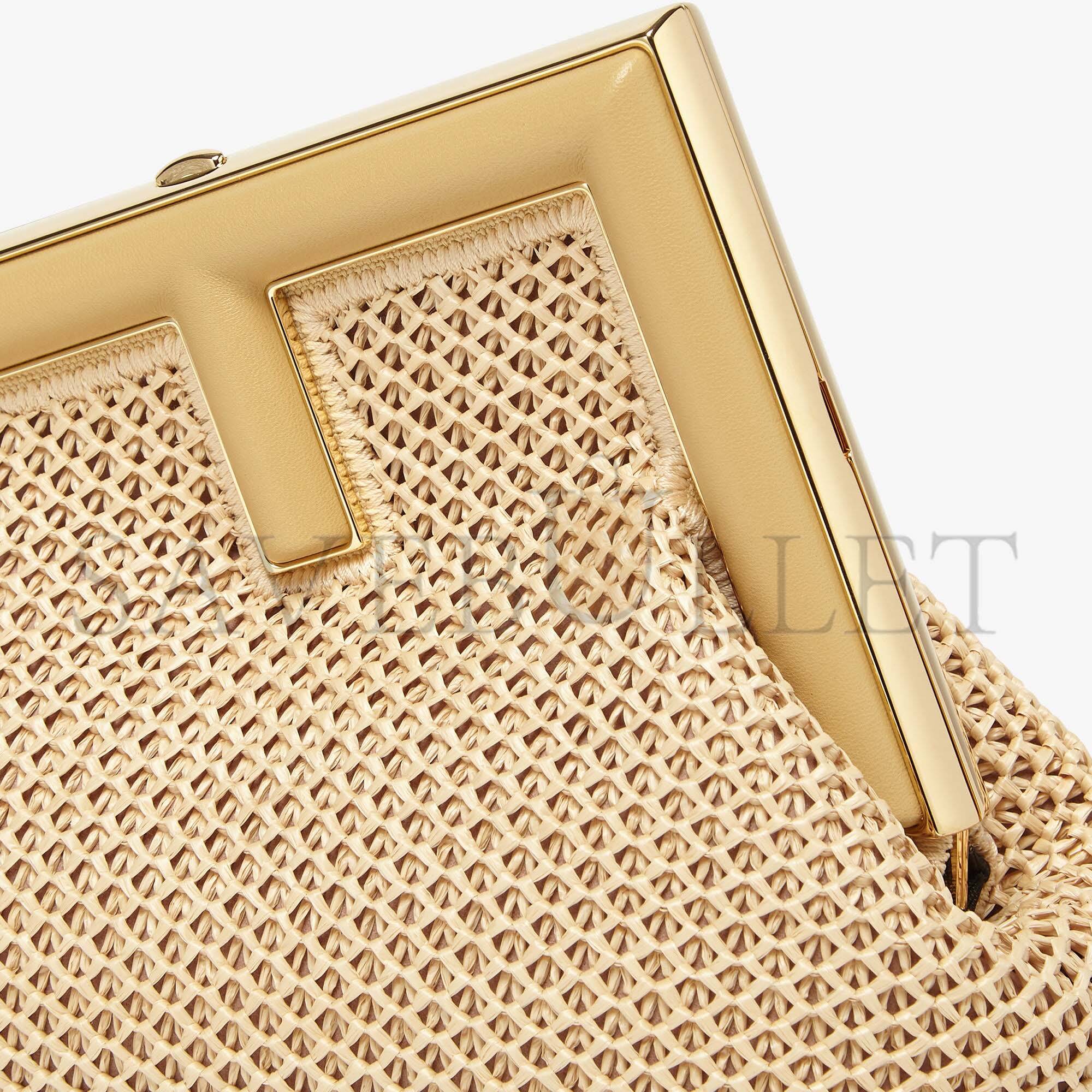 FENDI FIRST SMALL - BEIGE RAFFIA MACRAME BAG 8BP129AL9AF1EEB (26*18*9.5cm)