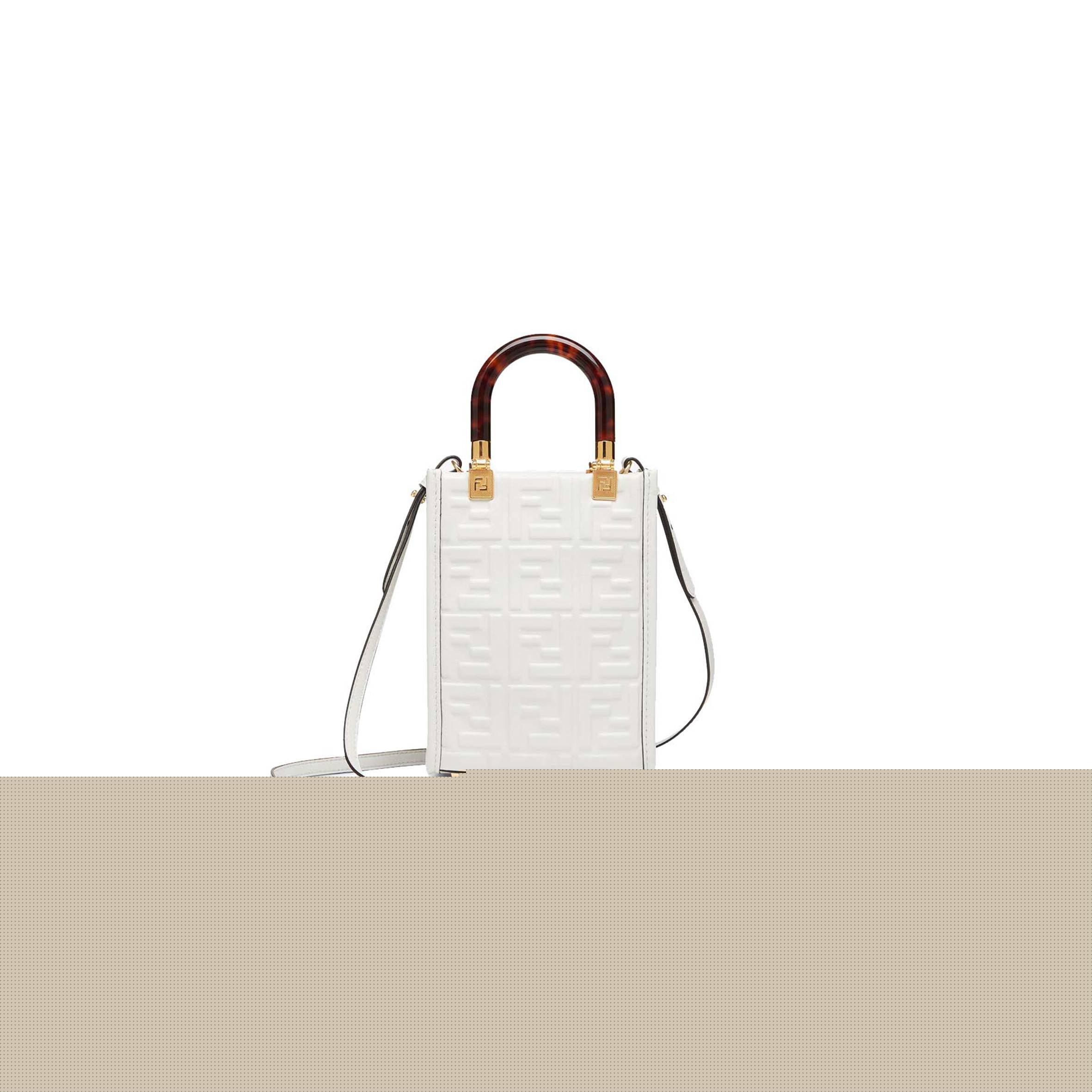 FENDI MINI SUNSHINE SHOPPER - WHITE LEATHER MINI BAG 8BS051AMCIF0QVL (18*13*6.5cm)
