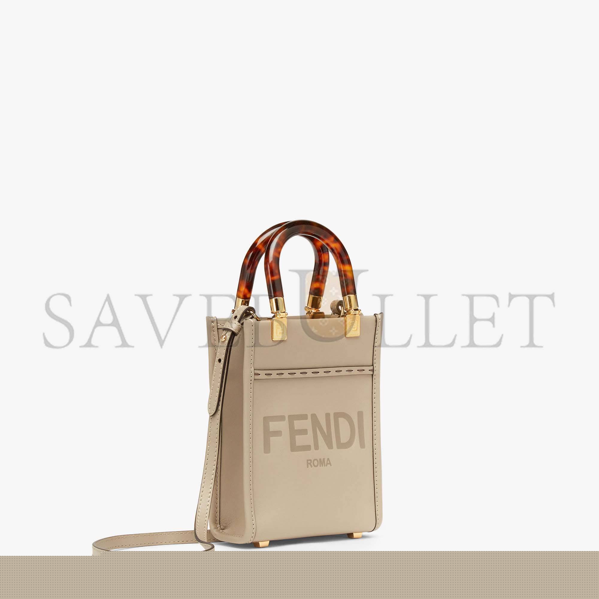 FENDI MINI SUNSHINE SHOPPER - DOVE-GRAY LEATHER MINI-BAG 8BS051ABVLF0E65 (18*13*6.5cm)