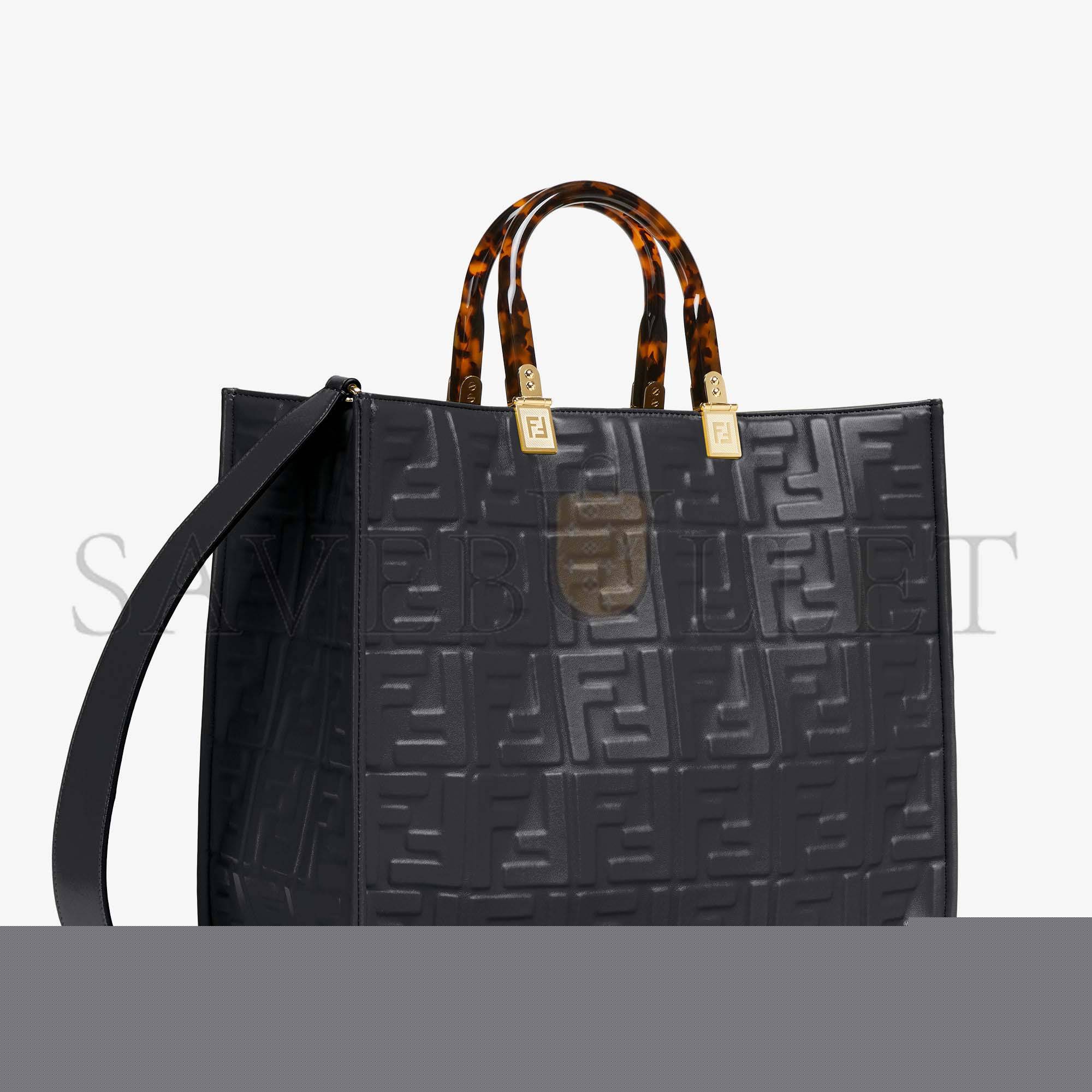 FENDI SUNSHINE MEDIUM - BLACK LEATHER SHOPPER 8BH386AMCVF0KUR (35*31*17cm)