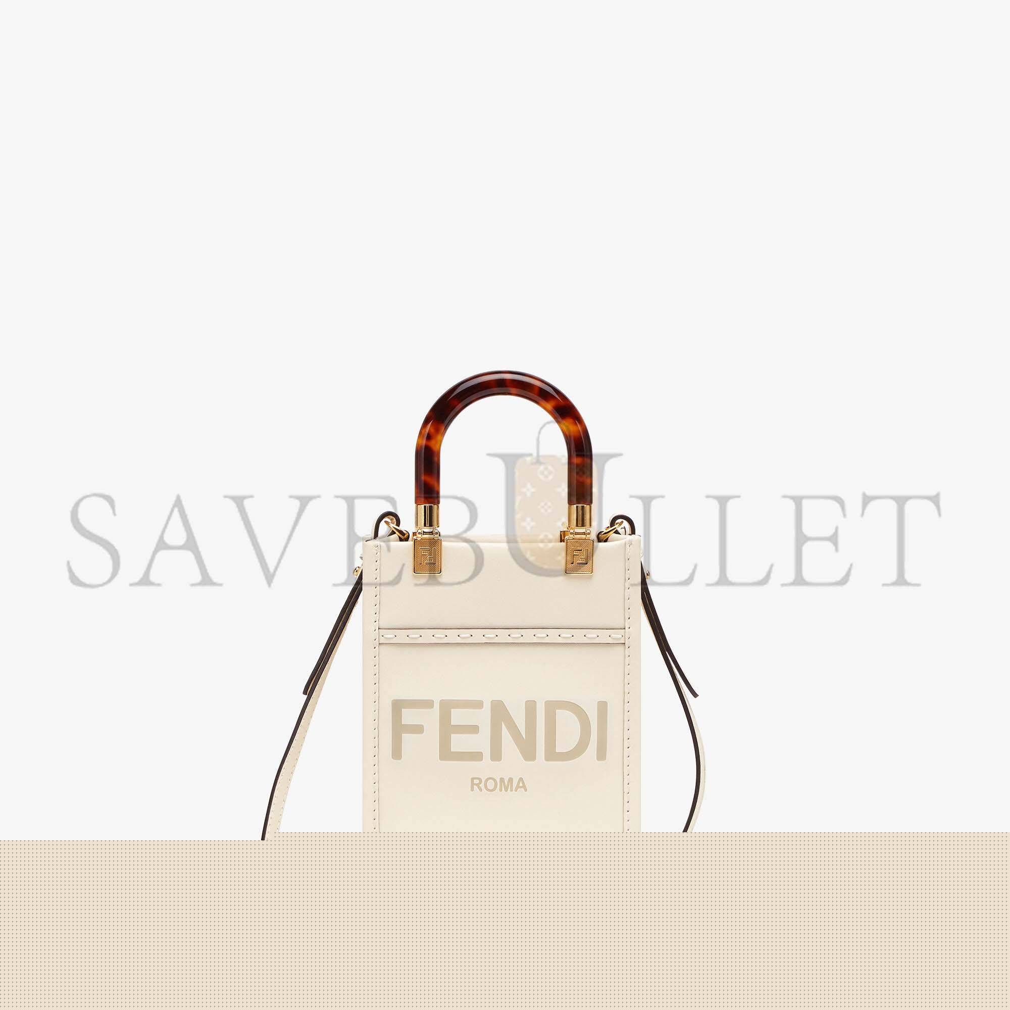 FENDI MINI SUNSHINE SHOPPER - WHITE LEATHER MINI-BAG 8BS051ABVLF0K7E (18*13*6.5cm)