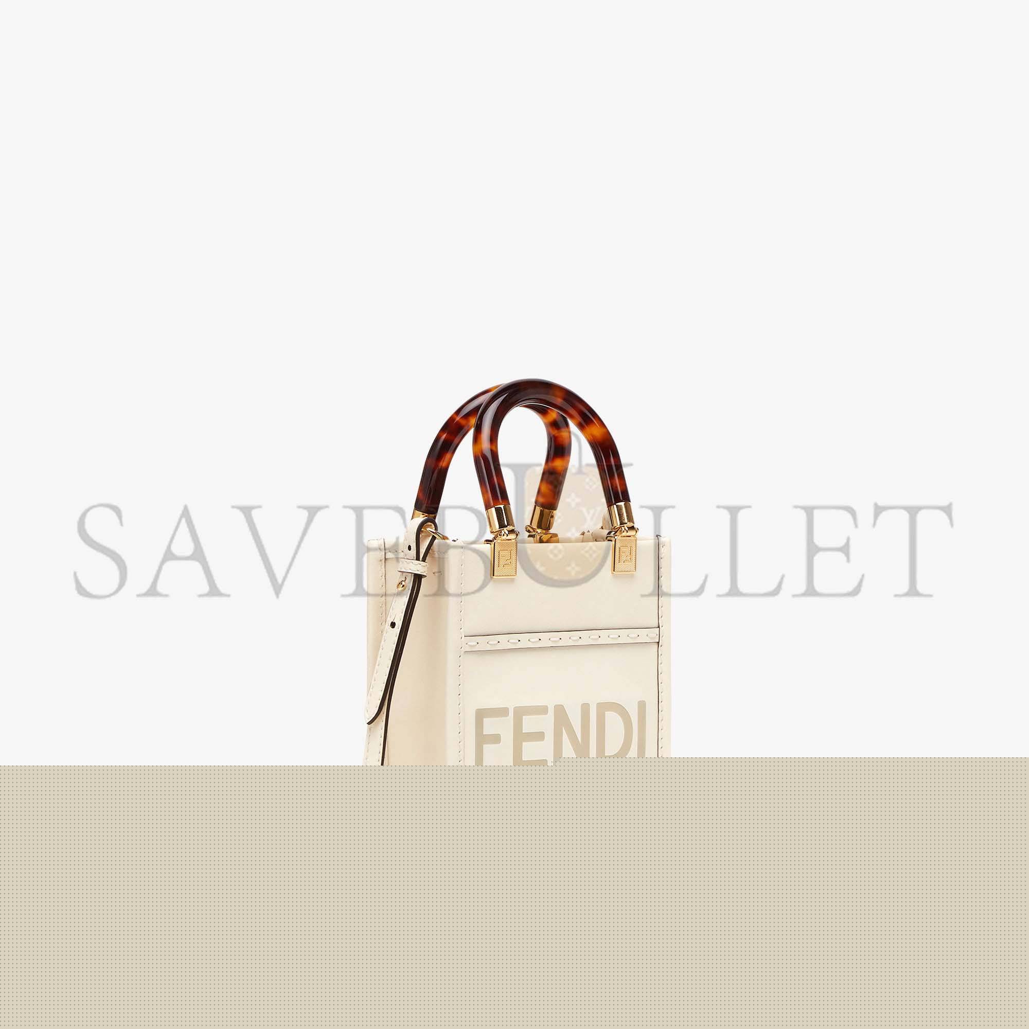 FENDI MINI SUNSHINE SHOPPER - WHITE LEATHER MINI-BAG 8BS051ABVLF0K7E (18*13*6.5cm)