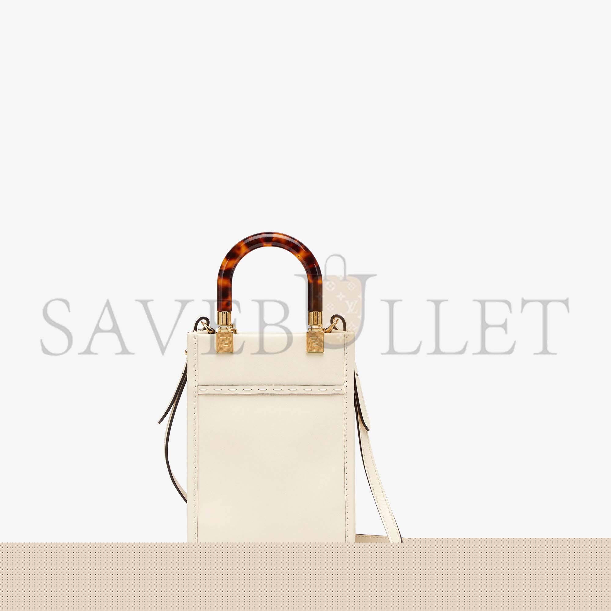FENDI MINI SUNSHINE SHOPPER - WHITE LEATHER MINI-BAG 8BS051ABVLF0K7E (18*13*6.5cm)
