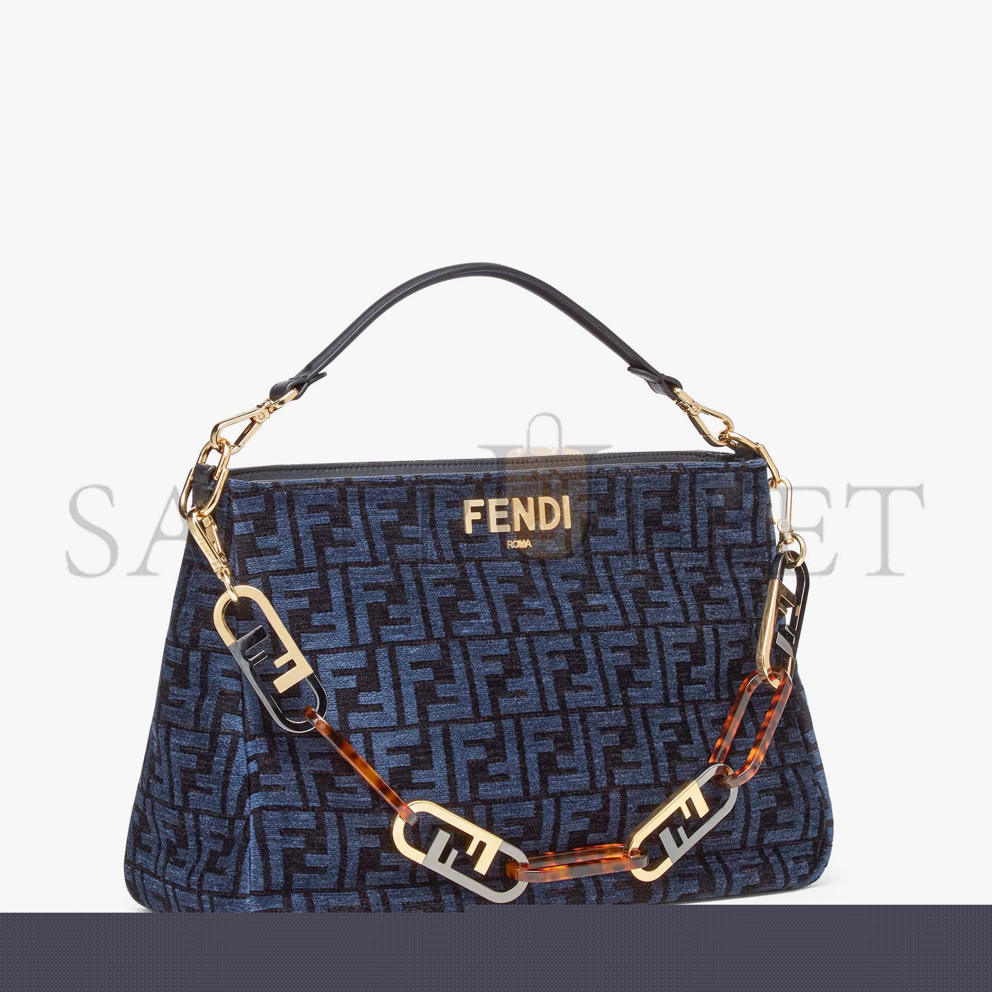 FENDI O’LOCK ZIPPER - DARK BLUE TAPESTRY FABRIC BAG 8BR805ALFVF1IVU (36*23.5*14cm)