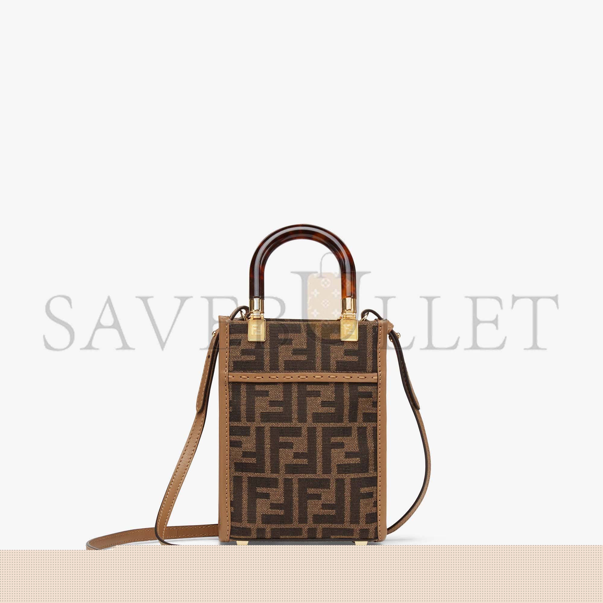 FENDI MINI SUNSHINE SHOPPER - BROWN FF FABRIC MINI-BAG 8BS051ALVXF1GE3 (18*13*6.5cm)