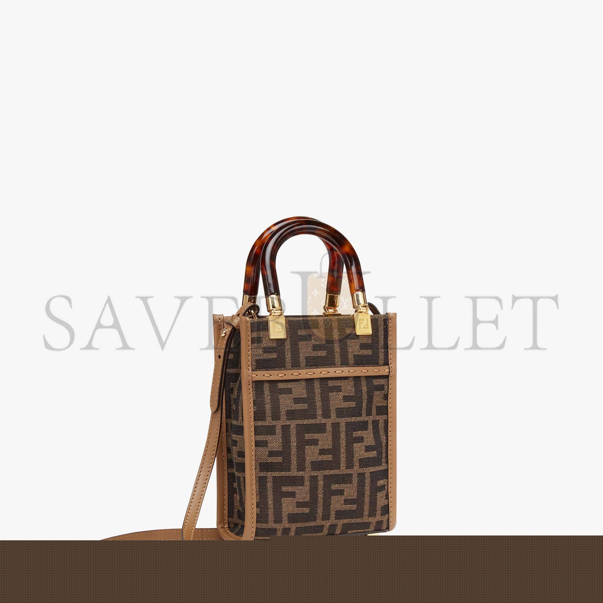 FENDI MINI SUNSHINE SHOPPER - BROWN FF FABRIC MINI-BAG 8BS051ALVXF1GE3 (18*13*6.5cm)