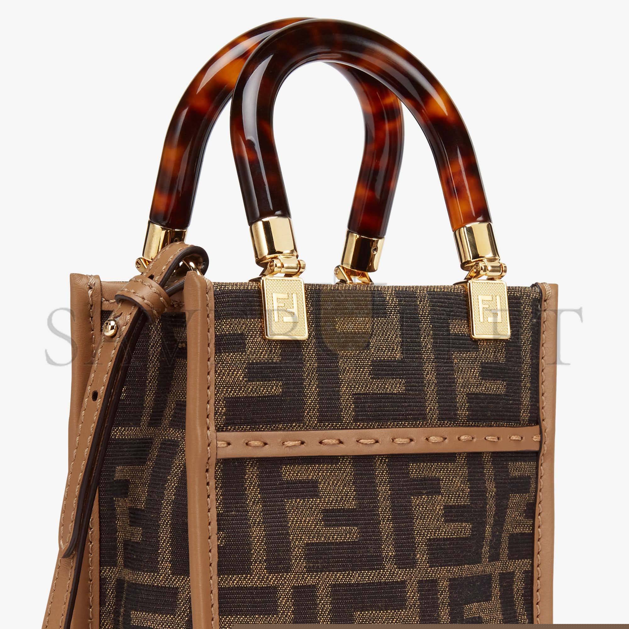 FENDI MINI SUNSHINE SHOPPER - BROWN FF FABRIC MINI-BAG 8BS051ALVXF1GE3 (18*13*6.5cm)