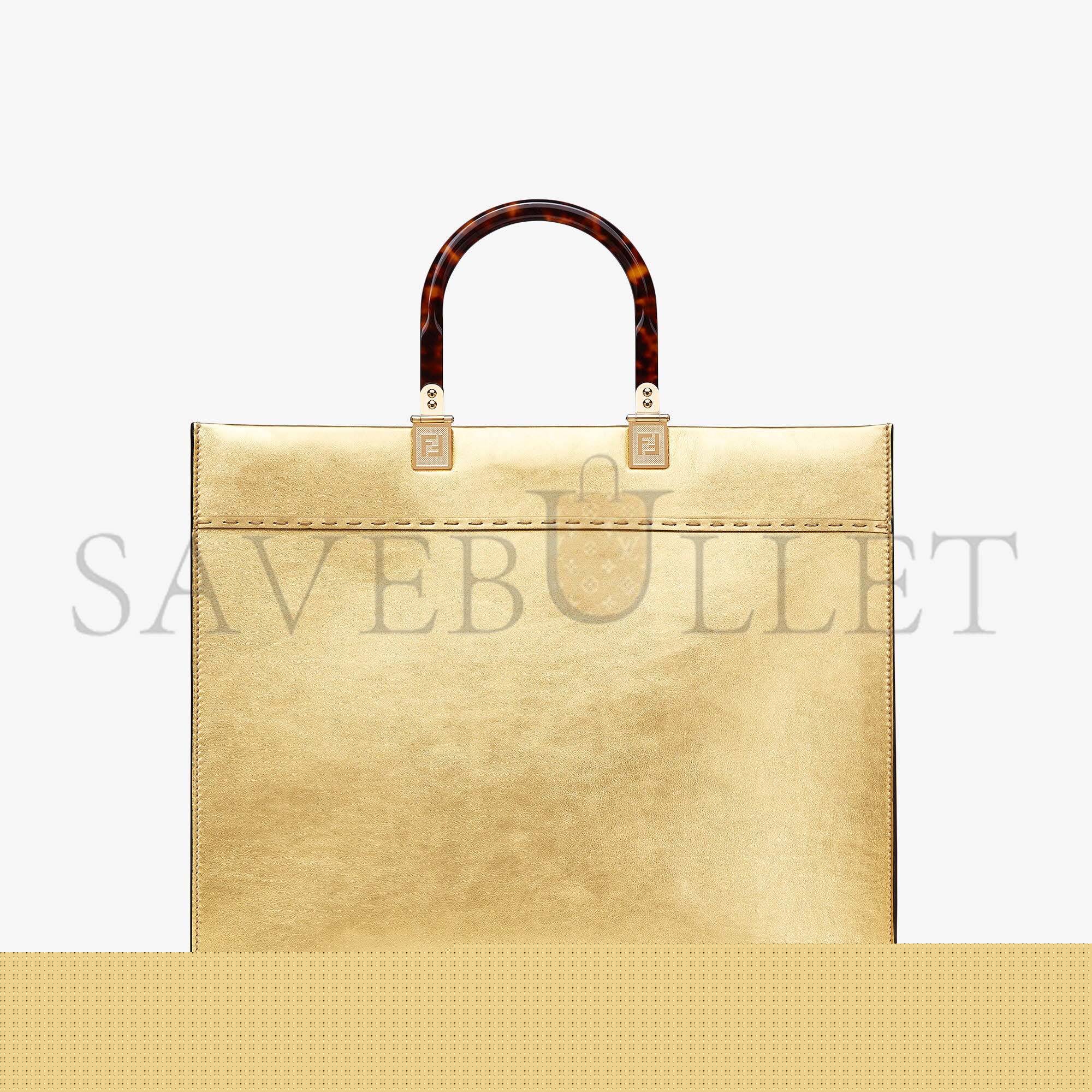 FENDI SUNSHINE MEDIUM - GOLD LAMINATED LEATHER SHOPPER 8BH386AJH7F1GNN (35*31*17cm)