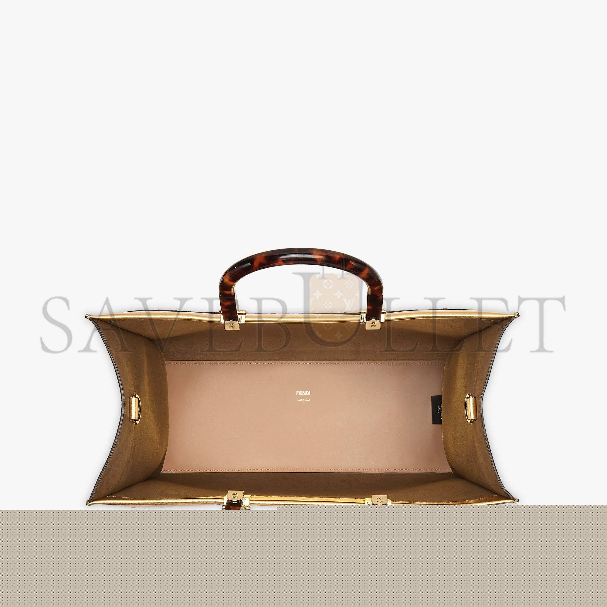 FENDI SUNSHINE MEDIUM - GOLD LAMINATED LEATHER SHOPPER 8BH386AJH7F1GNN (35*31*17cm)