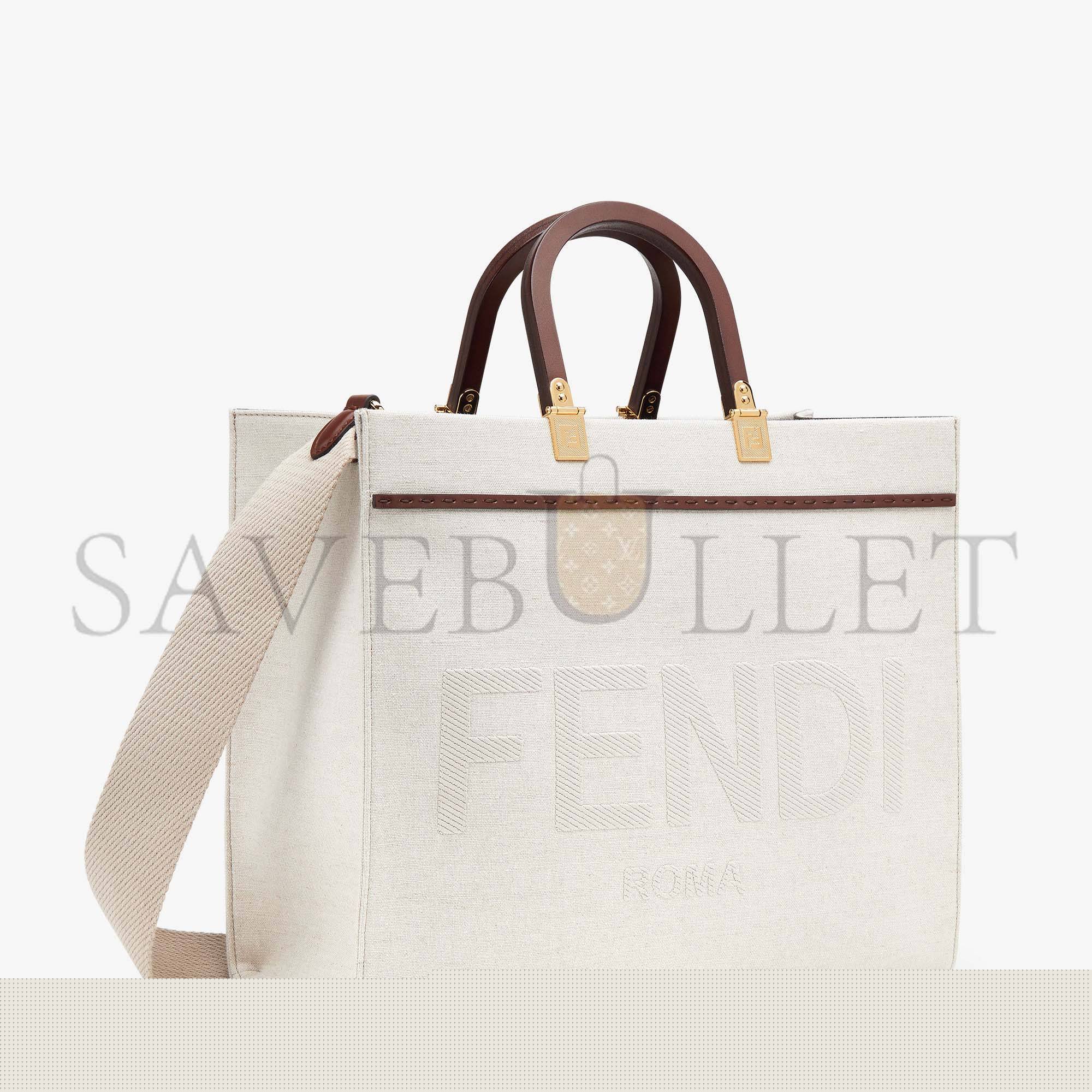 FENDI SUNSHINE MEDIUM - WHITE CANVAS SHOPPER 8BH386AKBSF1HOC (35*31*17cm)