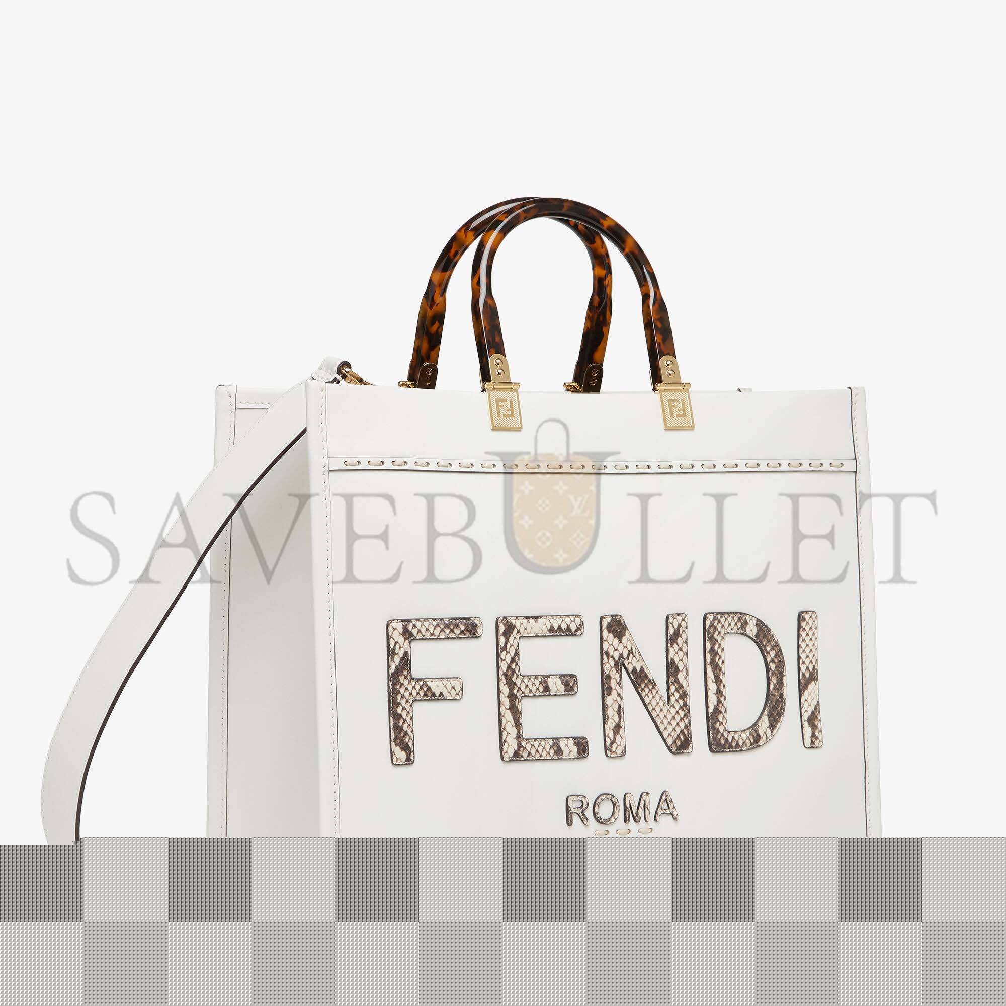 FENDI SUNSHINE MEDIUM - WHITE LEATHER AND ELAPHE SHOPPER 8BH386AHN5F1JU5 (35*31*17cm)