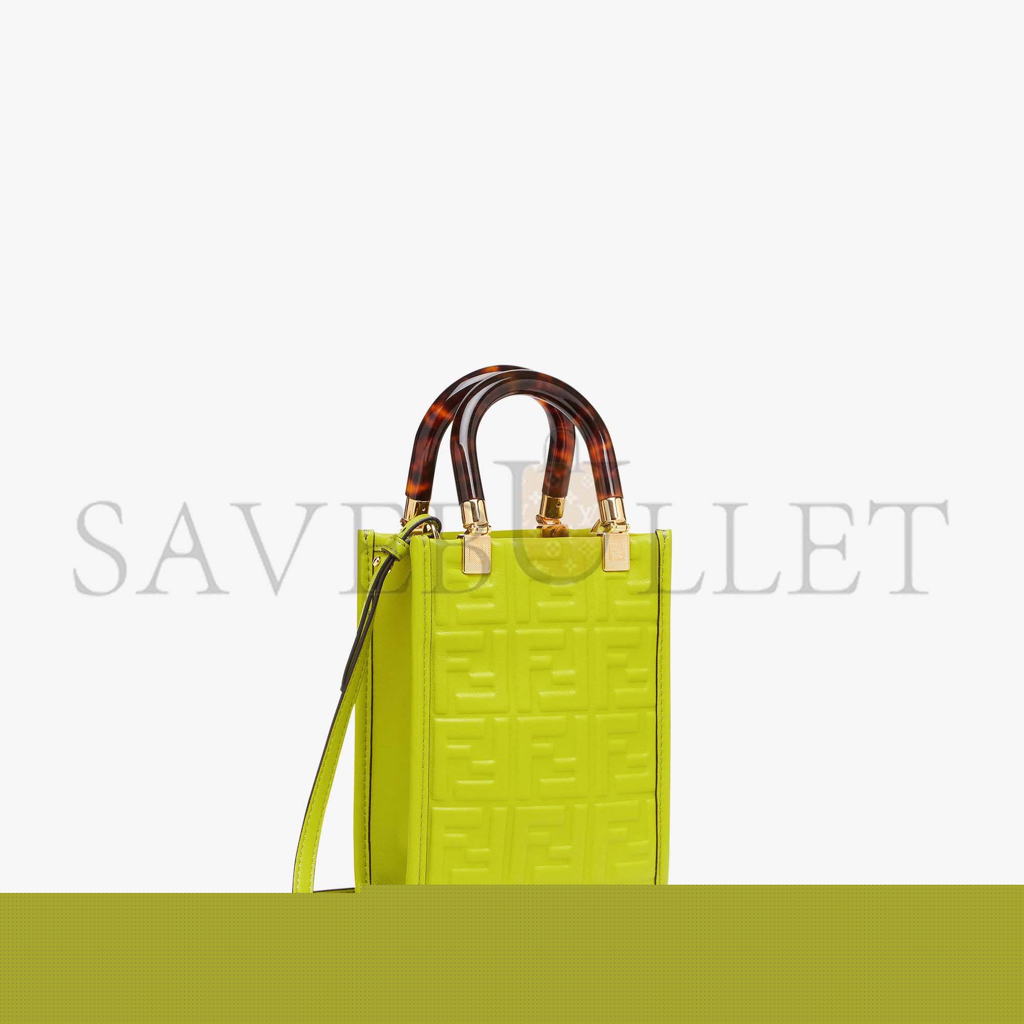 FENDI MINI SUNSHINE SHOPPER - ACID GREEN LEATHER MINI-BAG 8BS051AMCIF1JCP (18*13*6.5cm)