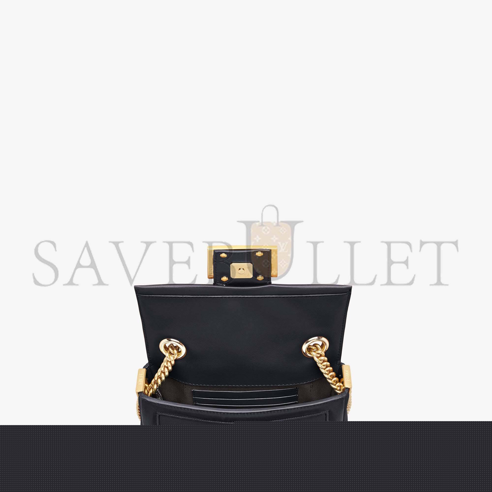 FENDI MINI BAGUETTE CHAIN - BLACK NAPPA LEATHER BAG 8BS045ACNXF15ZW (19*11.5*4cm)