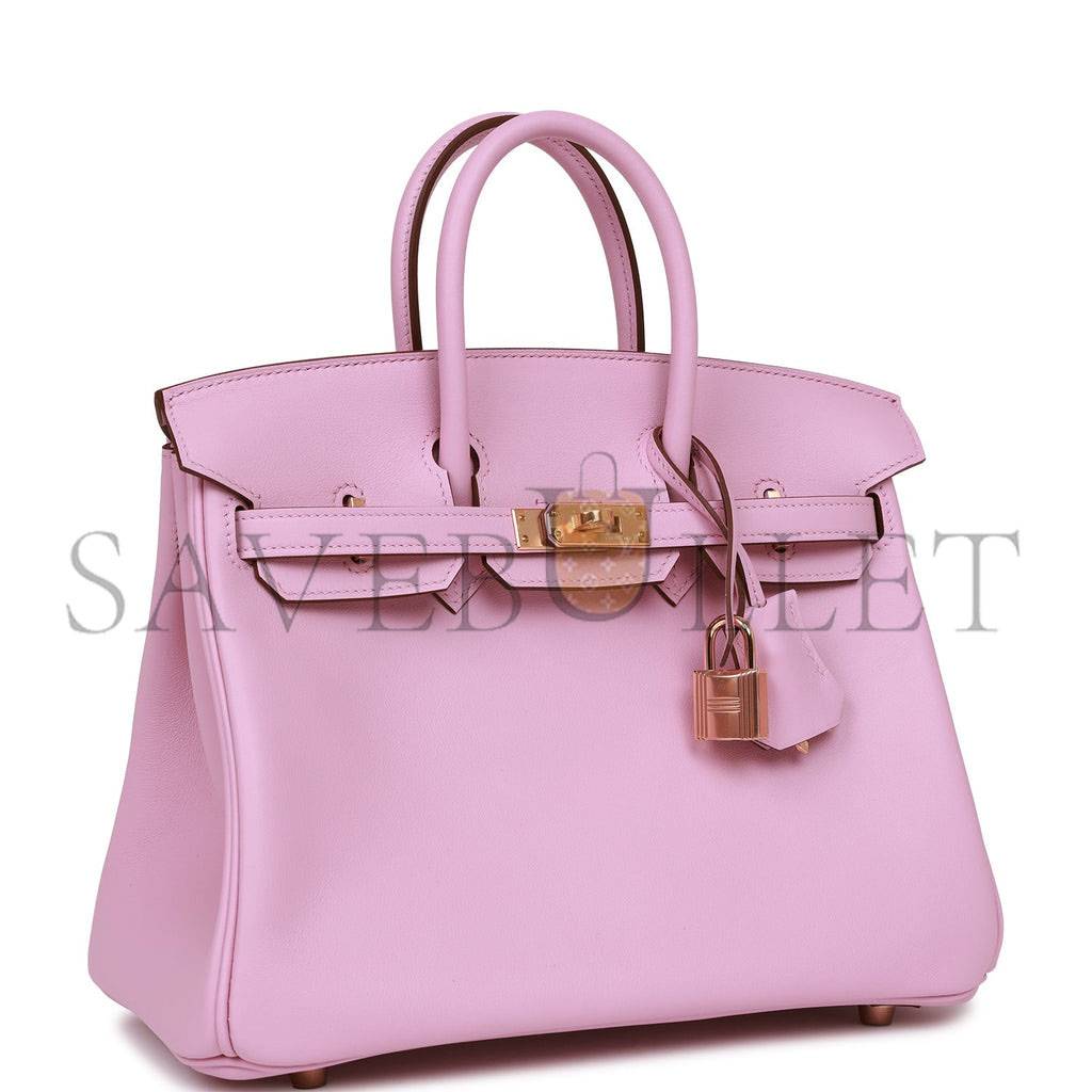 HERMES BIRKIN 25 MAUVE SYLVESTRE SWIFT ROSE GOLD HARDWARE H049362CDX9 (25*20*13cm)