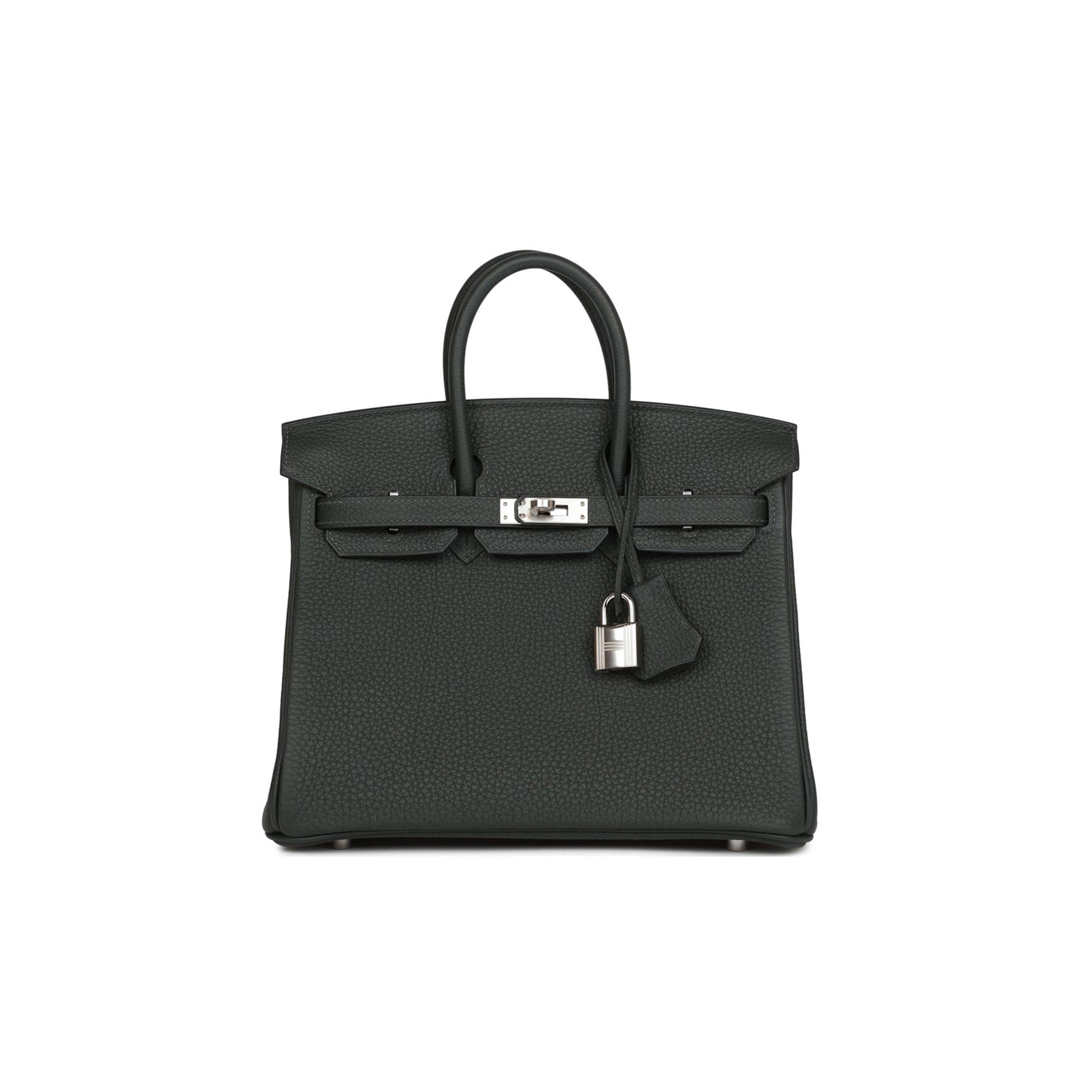 HERMES BIRKIN 25 VERT FONCE TOGO HARDWARE HANDMADE (25*20*13cm)