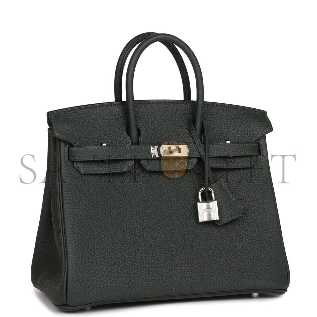 HERMES BIRKIN 25 VERT FONCE TOGO HARDWARE HANDMADE (25*20*13cm)