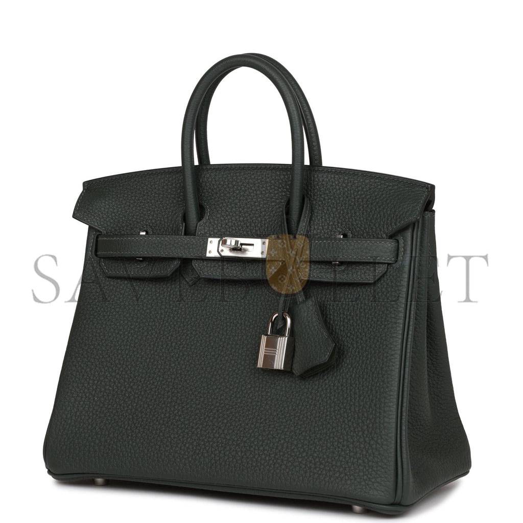 HERMES BIRKIN 25 VERT FONCE TOGO HARDWARE HANDMADE (25*20*13cm)