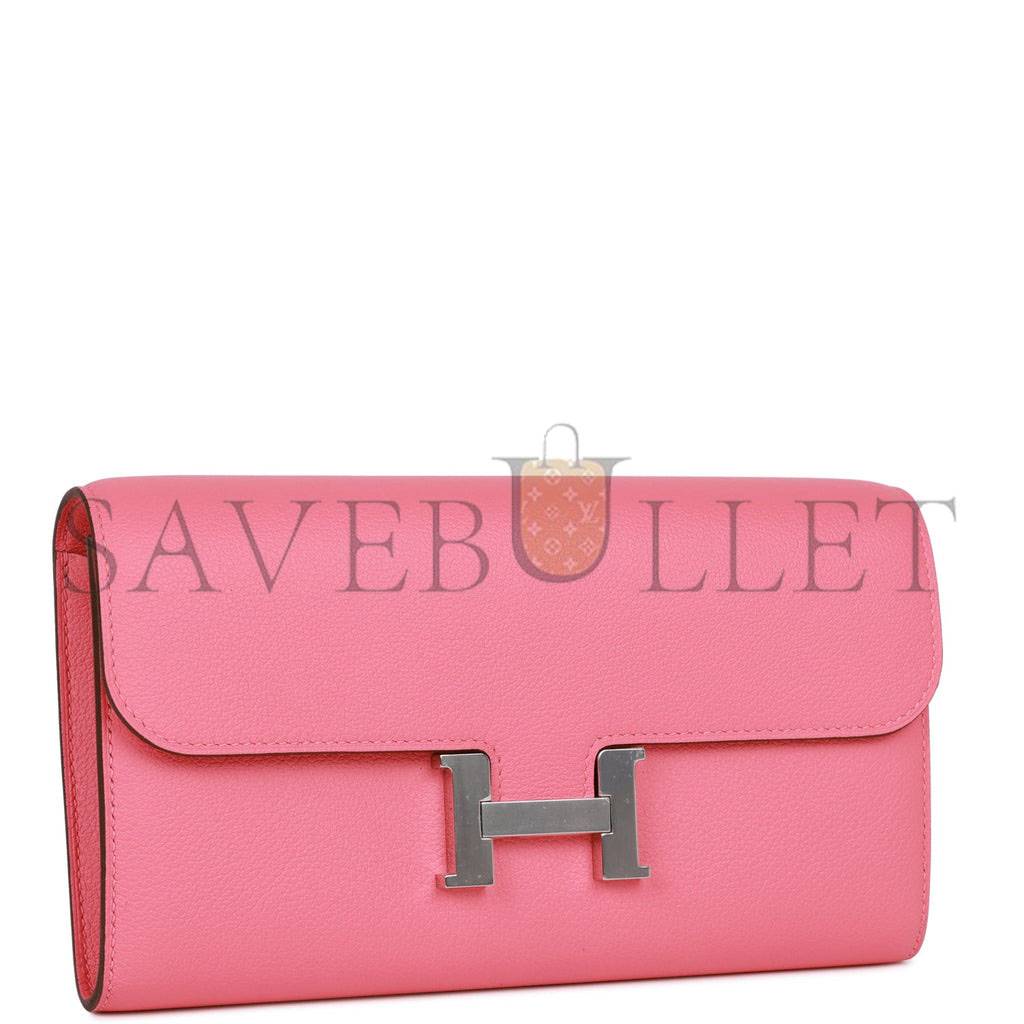 HERMES CONSTANCE WALLET TO GO ROSE AZALEE EVERCOLOR PALLADIUM HARDWARE  (20*11*4cm)