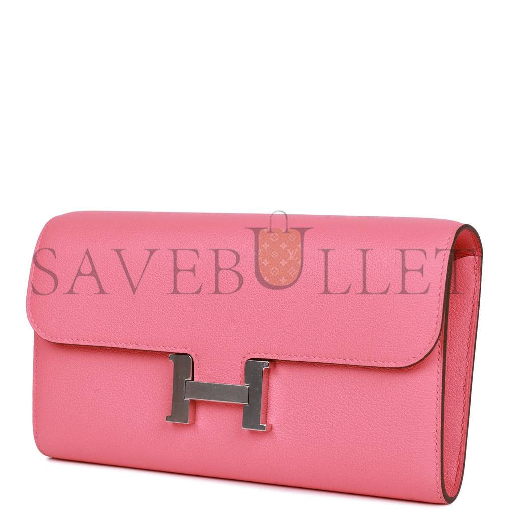 HERMES CONSTANCE WALLET TO GO ROSE AZALEE EVERCOLOR PALLADIUM HARDWARE  (20*11*4cm)