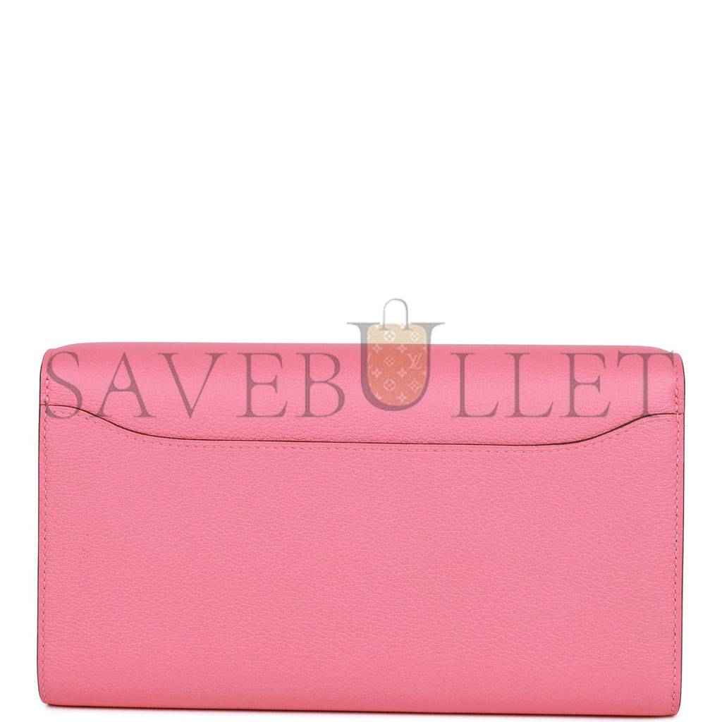 HERMES CONSTANCE WALLET TO GO ROSE AZALEE EVERCOLOR PALLADIUM HARDWARE  (20*11*4cm)