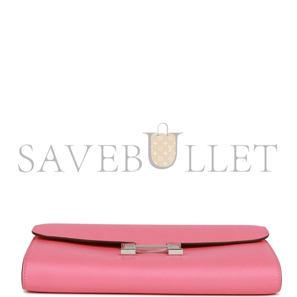 HERMES CONSTANCE WALLET TO GO ROSE AZALEE EVERCOLOR PALLADIUM HARDWARE  (20*11*4cm)