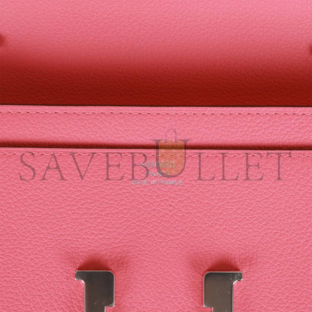 HERMES CONSTANCE WALLET TO GO ROSE AZALEE EVERCOLOR PALLADIUM HARDWARE  (20*11*4cm)