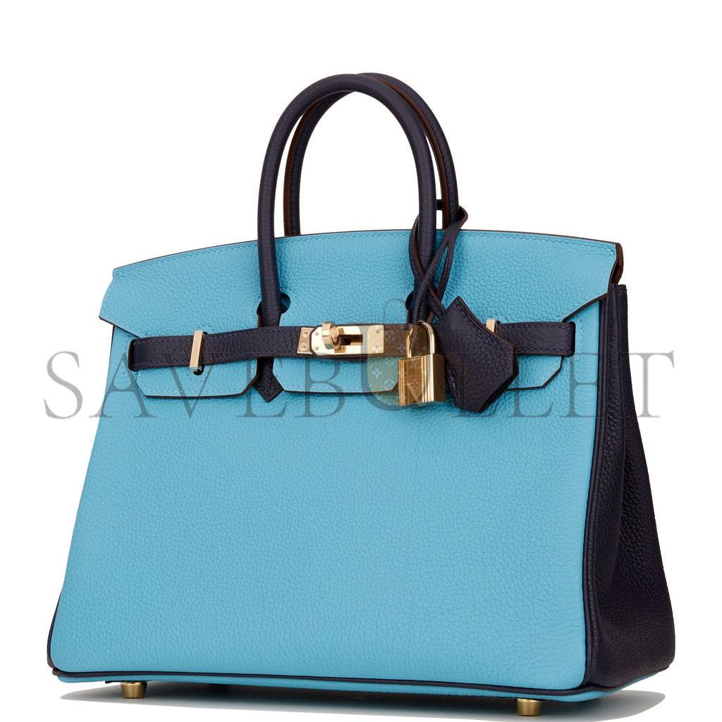 HERMES SPECIAL ORDER (HSS) BIRKIN 25 BLEU DU NORD AND BLEU NUIT TOGO PERMABRASS HARDWARE HANDMADE (25cm)