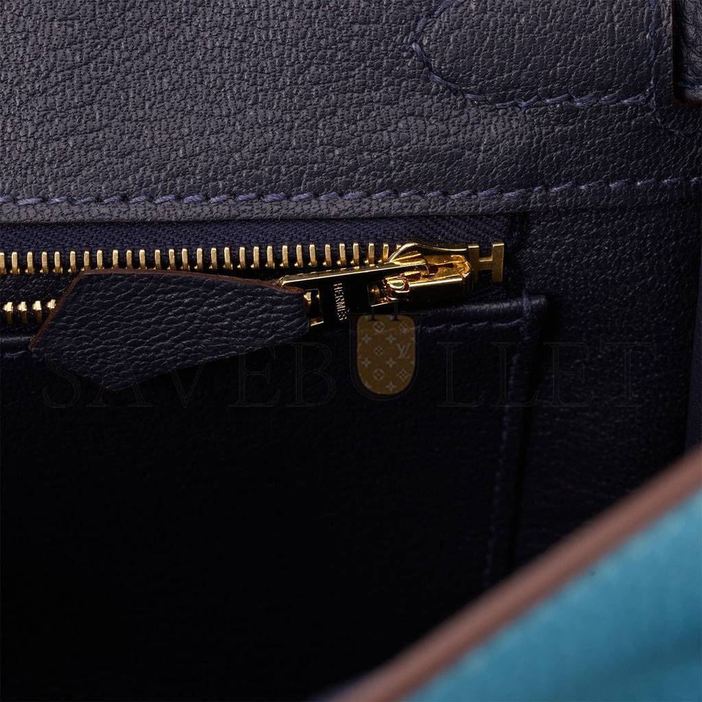 HERMES SPECIAL ORDER (HSS) BIRKIN 25 BLEU DU NORD AND BLEU NUIT TOGO PERMABRASS HARDWARE HANDMADE (25cm)