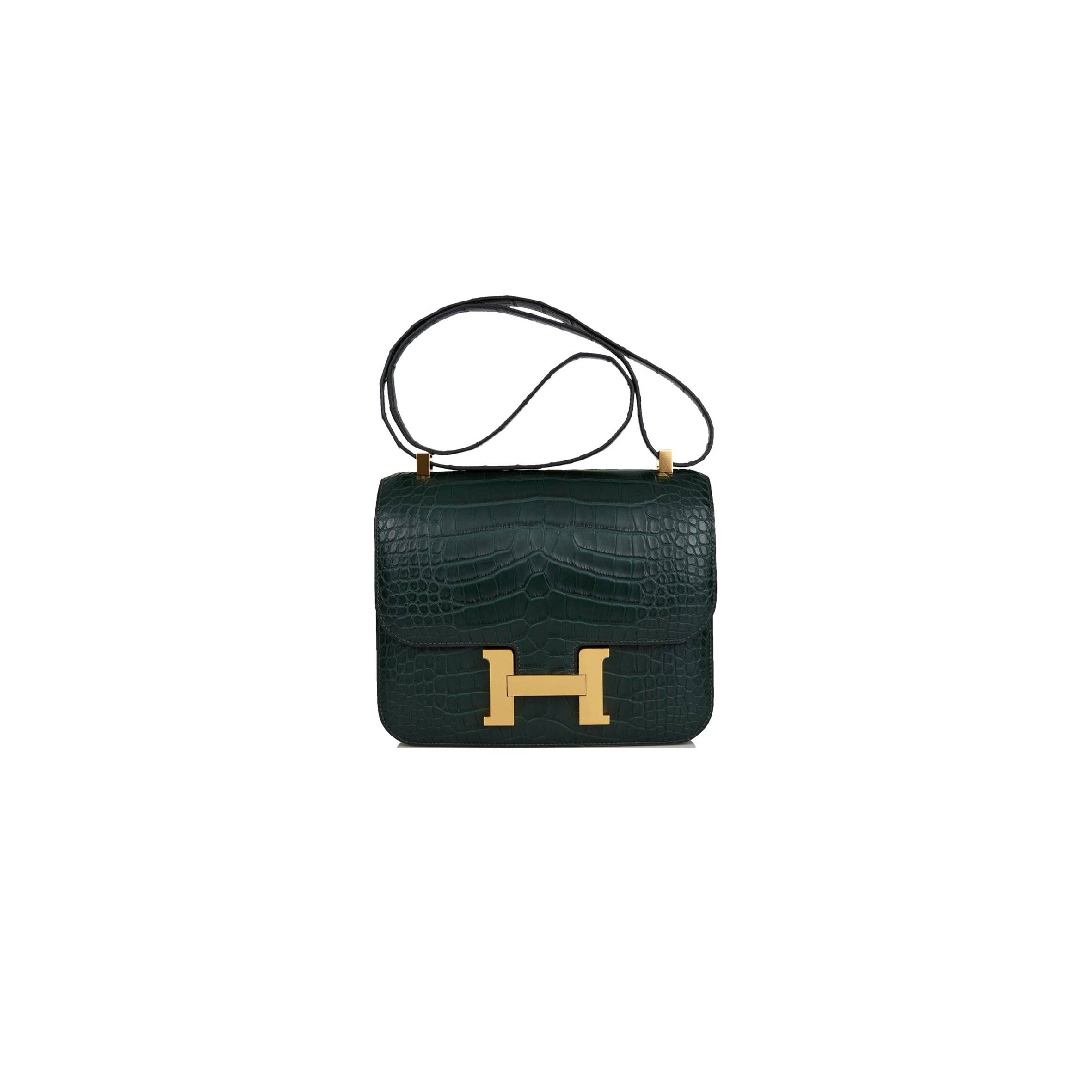 HERMES MASTER CONSTANCE 24 VERT FONCE MATTE ALLIGATOR GOLD HARDWARE (24cm)