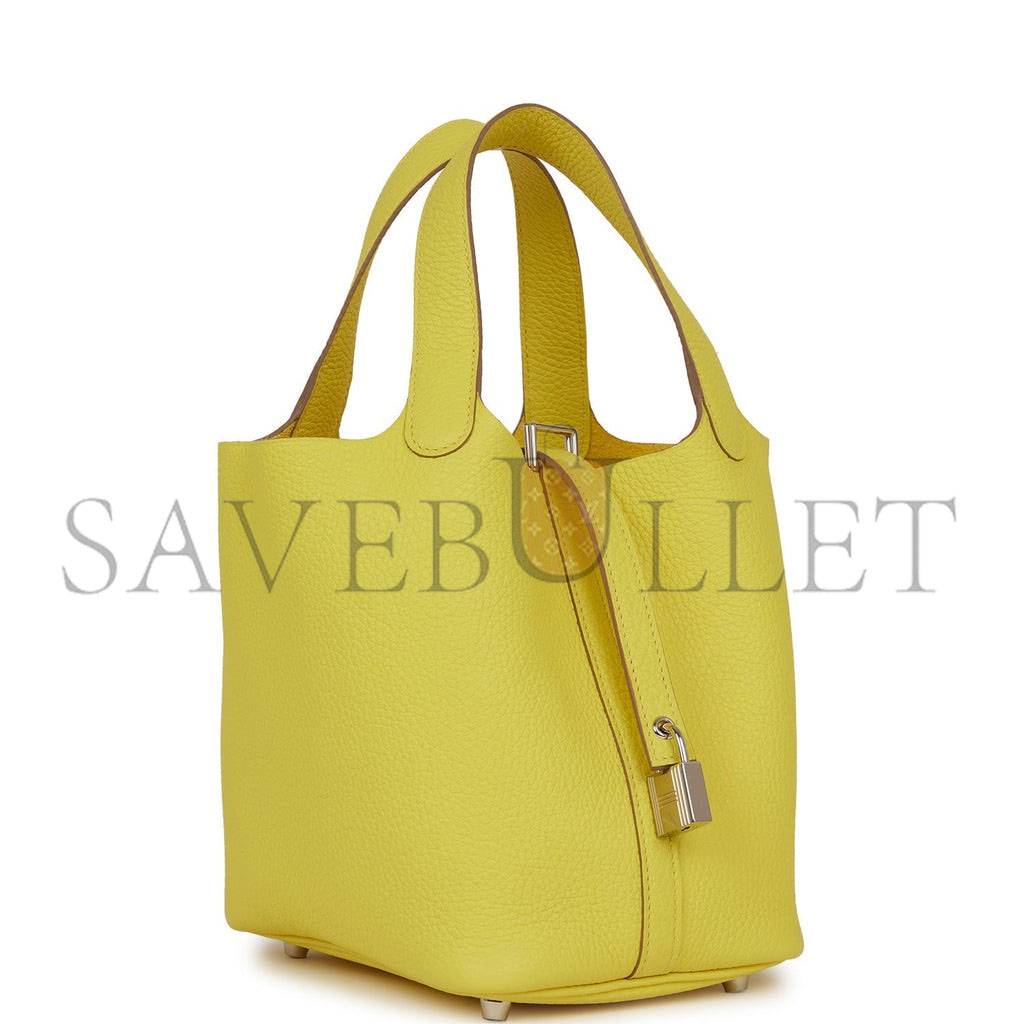 HERMES PICOTIN LOCK 18 LIME CLEMENCE PALLADIUM HARDWARE (18*18*13cm)