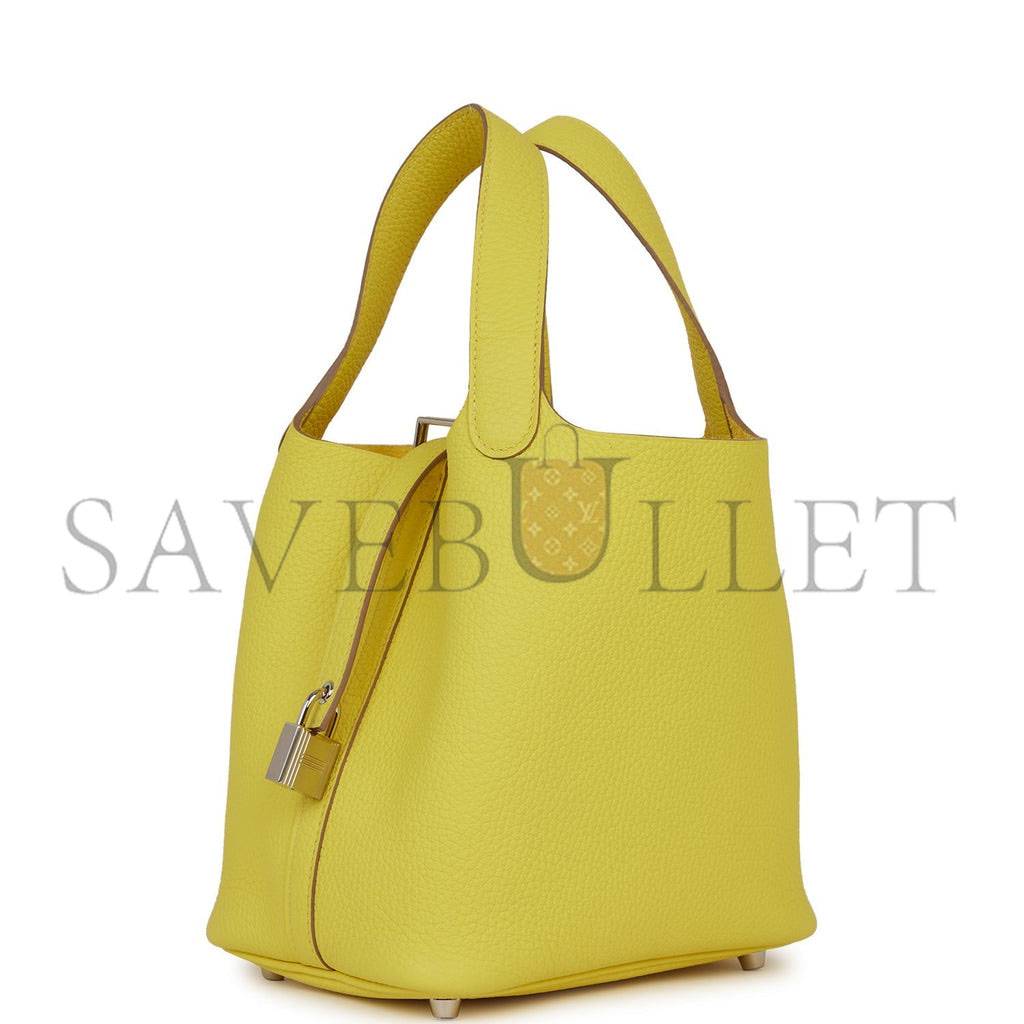 HERMES PICOTIN LOCK 18 LIME CLEMENCE PALLADIUM HARDWARE (18*18*13cm)