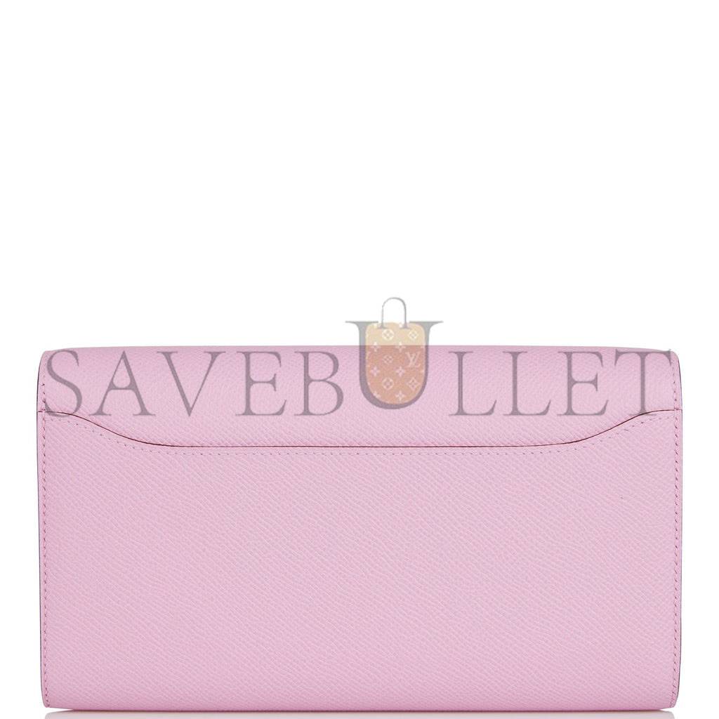 HERMES CONSTANCE WALLET TO GO MAUVE SYLVESTRE EPSOM PALLADIUM HARDWARE (20*11*4cm)