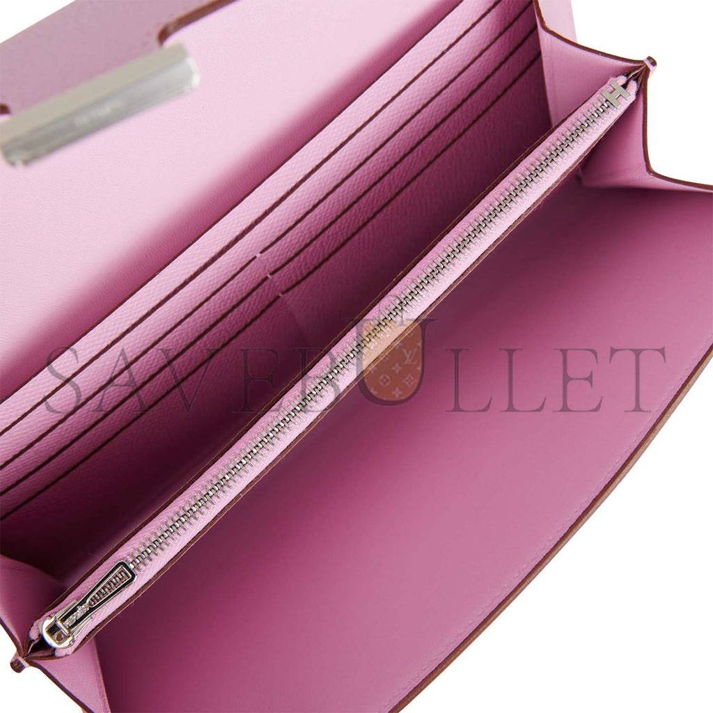 HERMES CONSTANCE WALLET TO GO MAUVE SYLVESTRE EPSOM PALLADIUM HARDWARE (20*11*4cm)