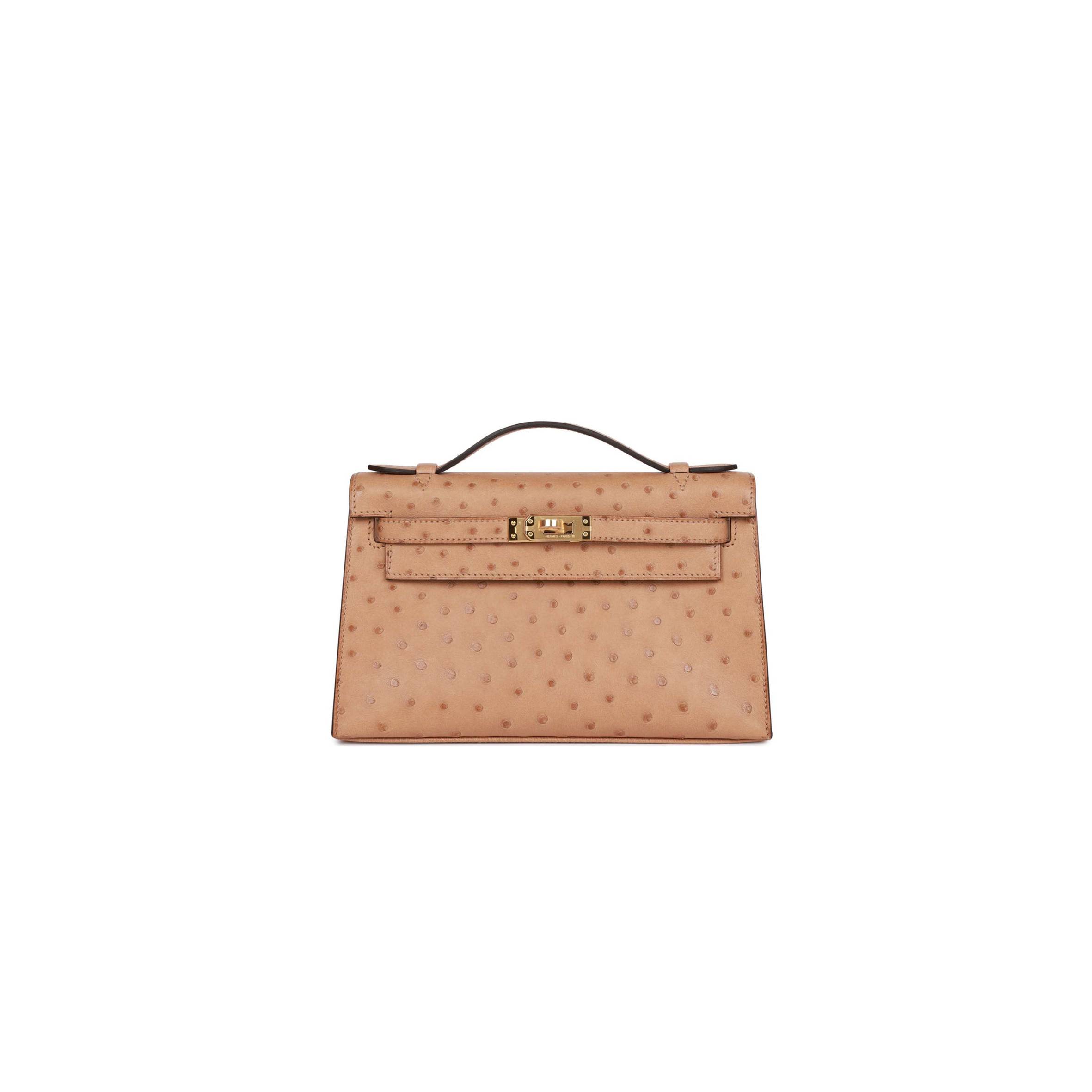HERMES MASTER KELLY POCHETTE CHAI OSTRICH GOLD HARDWARE  (22*12*13cm)