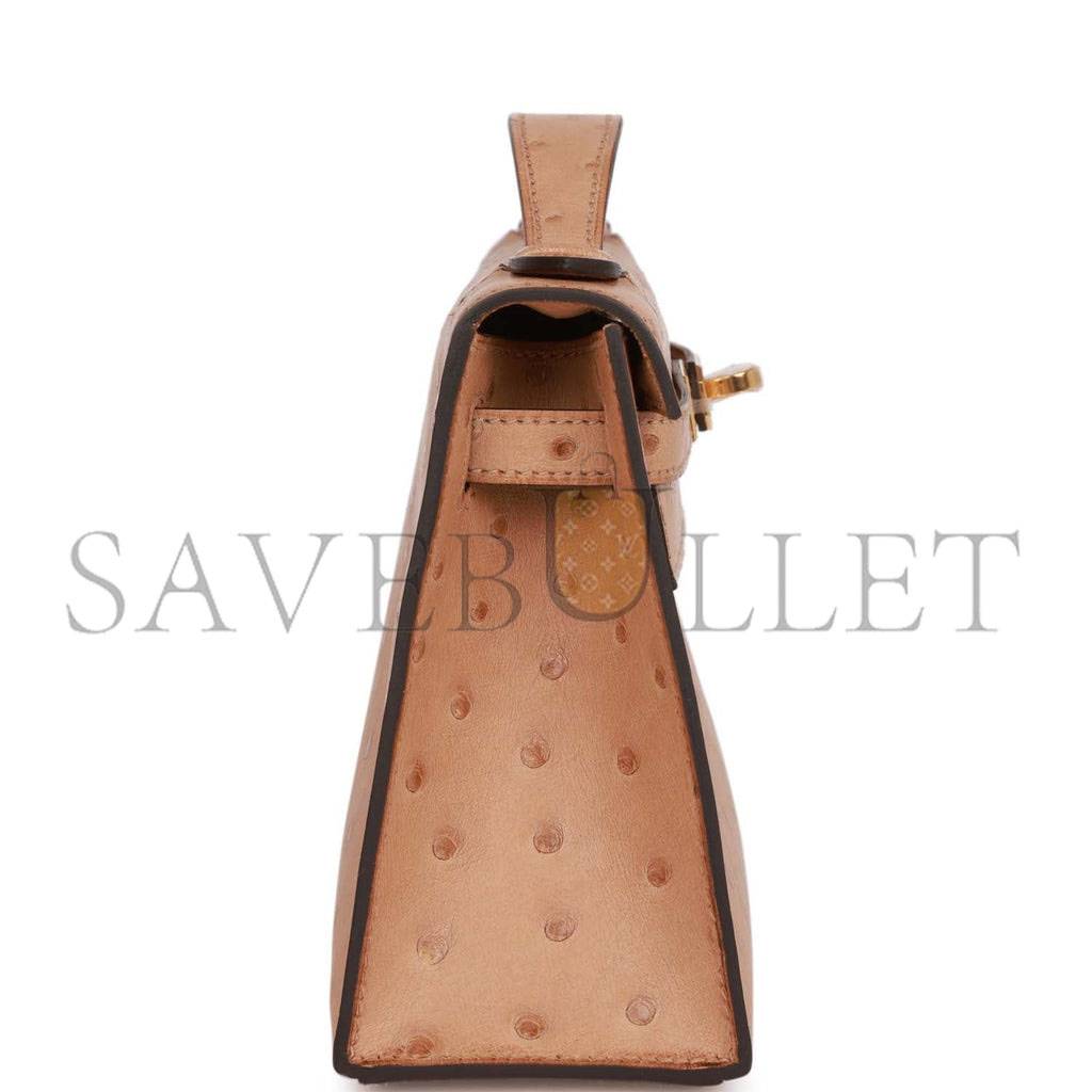 HERMES MASTER KELLY POCHETTE CHAI OSTRICH GOLD HARDWARE  (22*12*13cm)