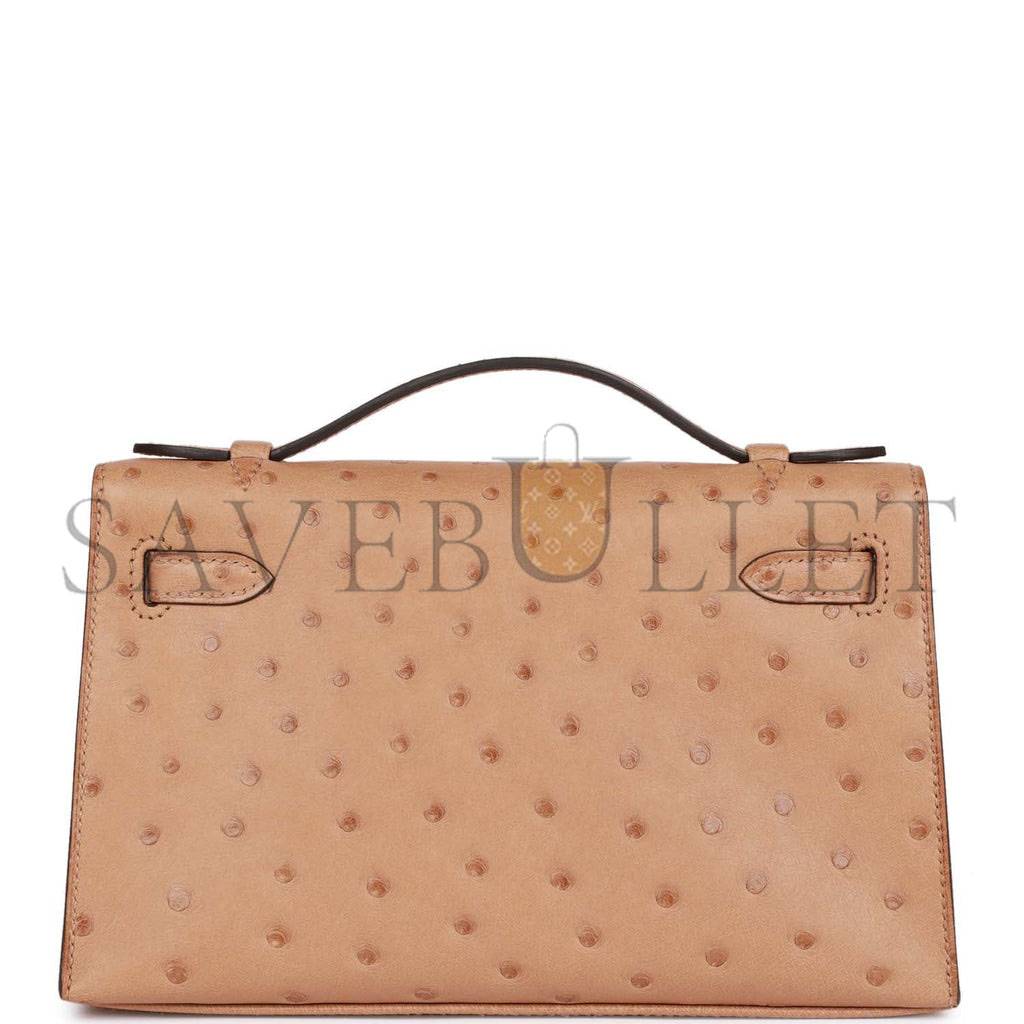 HERMES MASTER KELLY POCHETTE CHAI OSTRICH GOLD HARDWARE  (22*12*13cm)