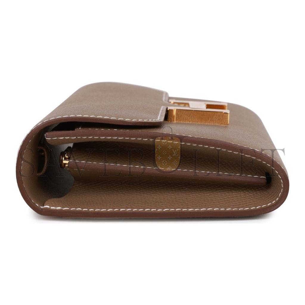 HERMES CONSTANCE WALLET TO GO ETOUPE EPSOM GOLD HARDWARE (20*11*4cm)