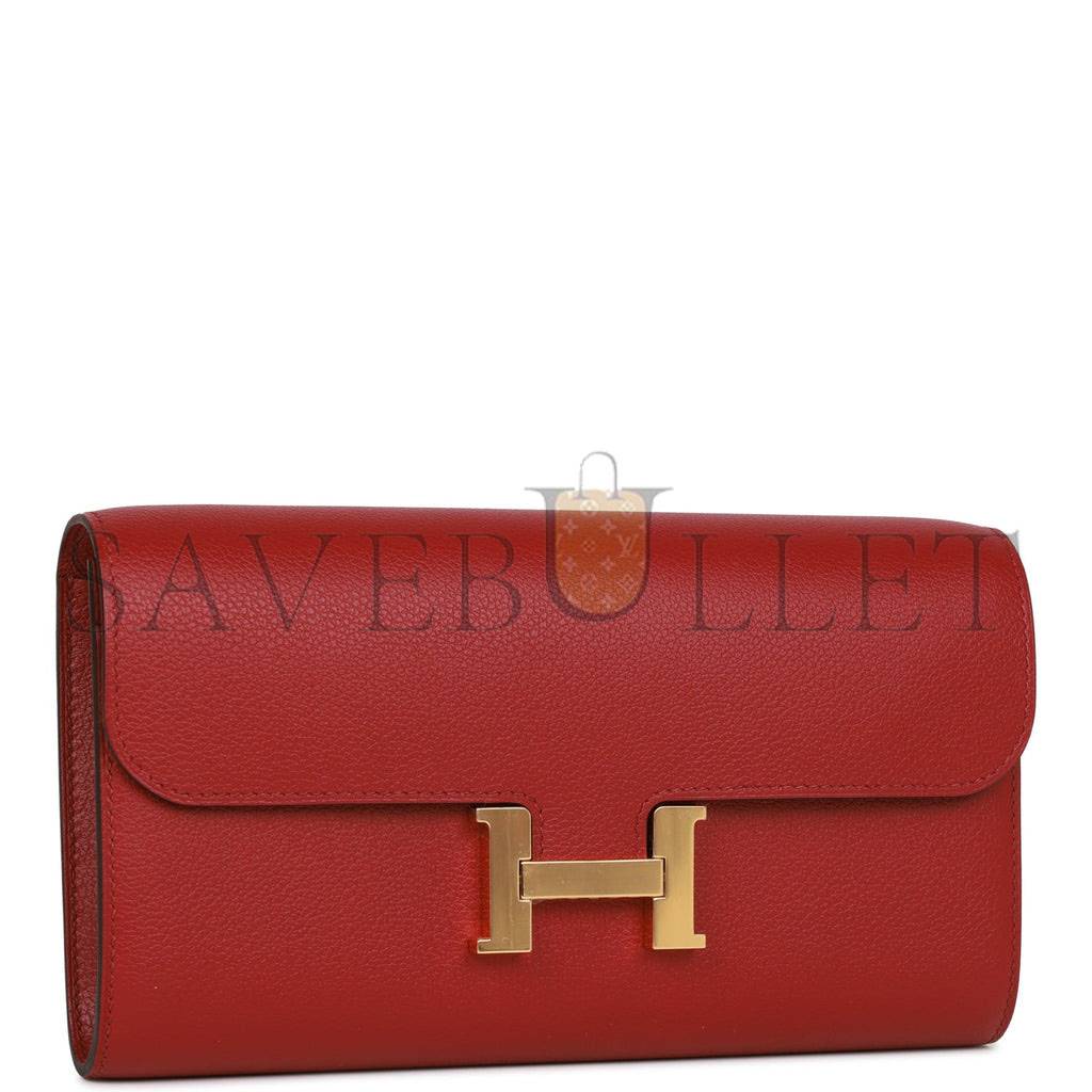 HERMES CONSTANCE WALLET TO GO ROUGE GRENAT EVERCOLOR GOLD HARDWARE  (20*11*4cm)