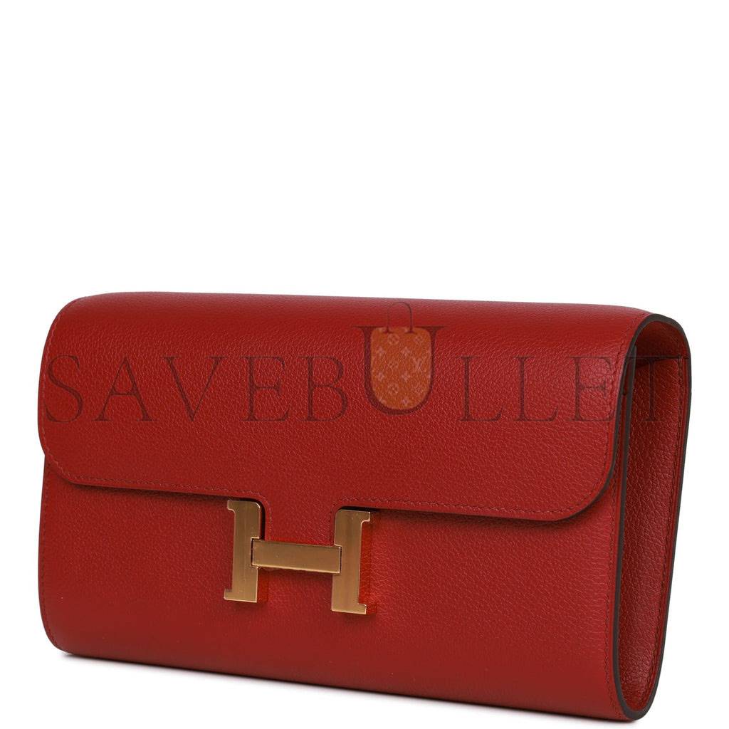 HERMES CONSTANCE WALLET TO GO ROUGE GRENAT EVERCOLOR GOLD HARDWARE  (20*11*4cm)