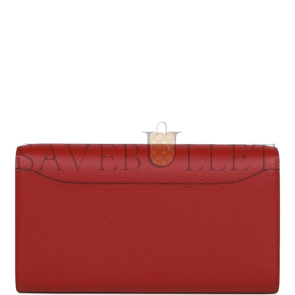 HERMES CONSTANCE WALLET TO GO ROUGE GRENAT EVERCOLOR GOLD HARDWARE  (20*11*4cm)