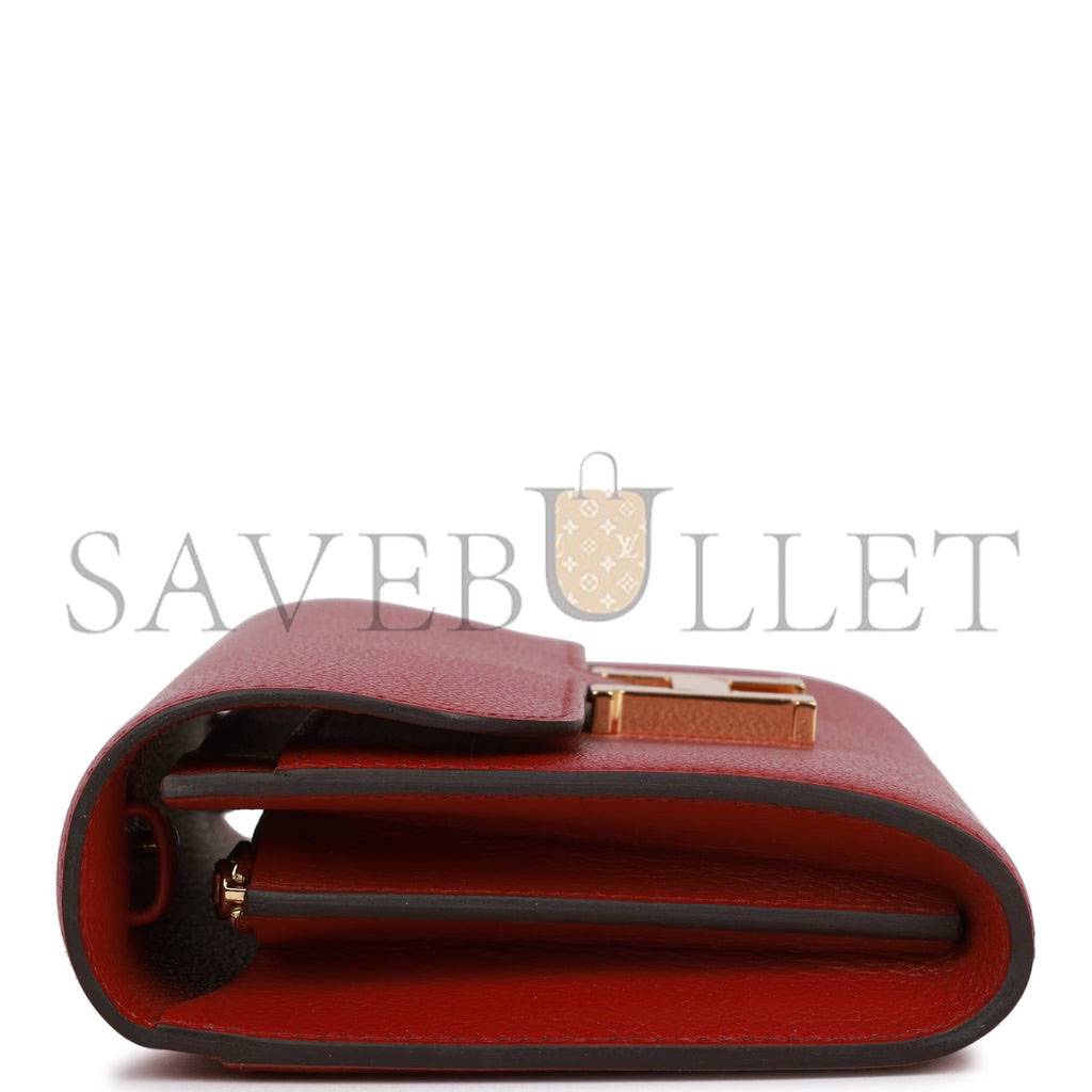 HERMES CONSTANCE WALLET TO GO ROUGE GRENAT EVERCOLOR GOLD HARDWARE  (20*11*4cm)