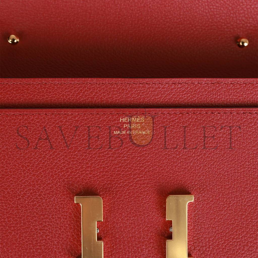 HERMES CONSTANCE WALLET TO GO ROUGE GRENAT EVERCOLOR GOLD HARDWARE  (20*11*4cm)