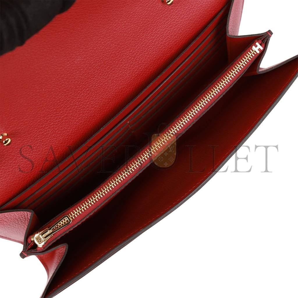 HERMES CONSTANCE WALLET TO GO ROUGE GRENAT EVERCOLOR GOLD HARDWARE  (20*11*4cm)