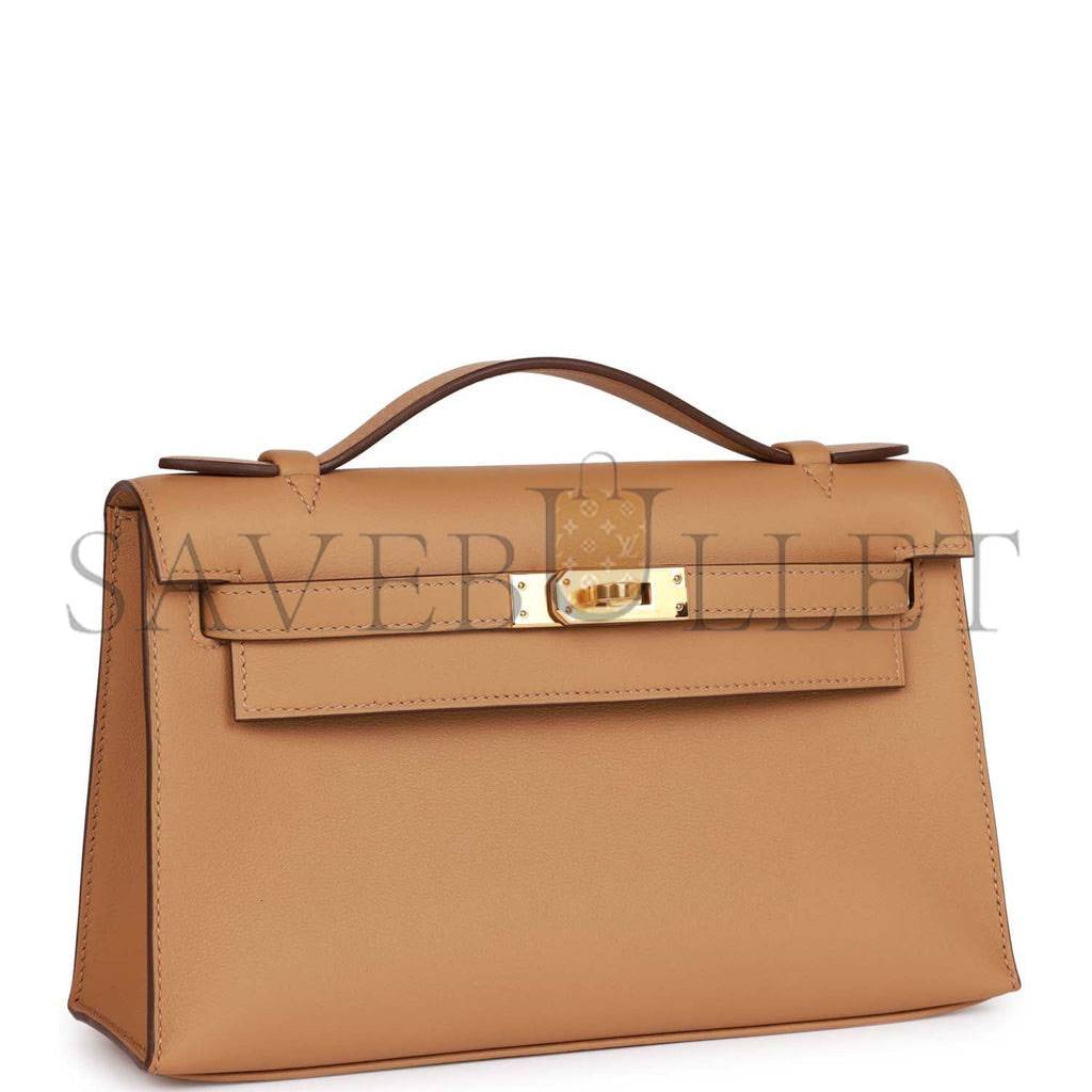 HERMES KELLY POCHETTE BISCUIT SWIFT GOLD HARDWARE (22*12*13cm)