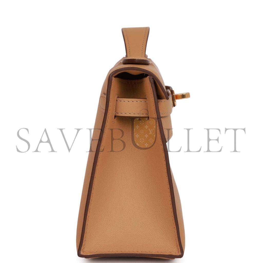 HERMES KELLY POCHETTE BISCUIT SWIFT GOLD HARDWARE (22*12*13cm)