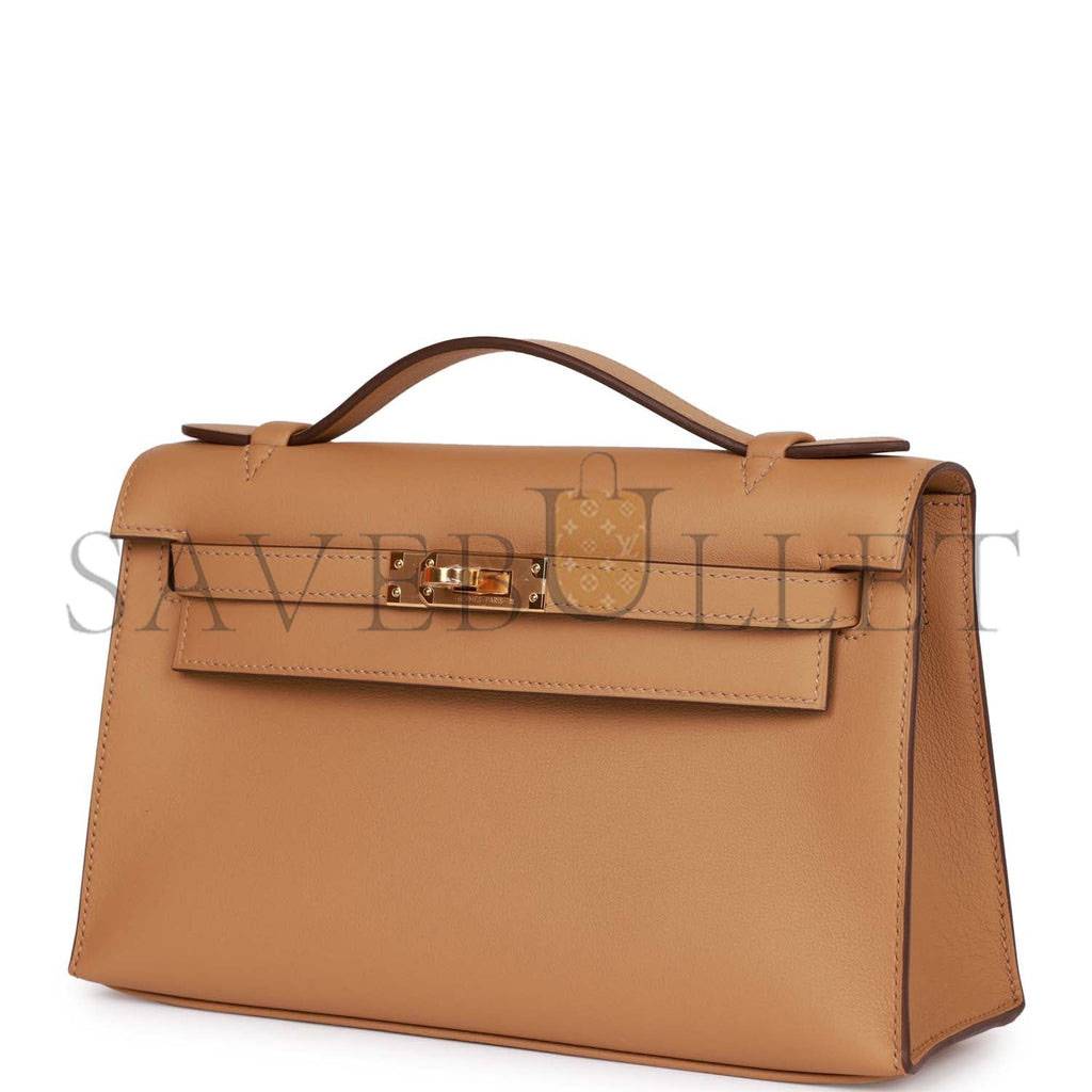 HERMES KELLY POCHETTE BISCUIT SWIFT GOLD HARDWARE (22*12*13cm)